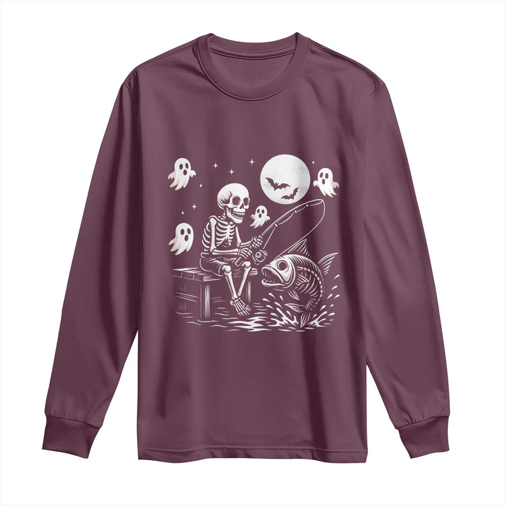 Halloween Skeleton Fishing Long Sleeve Shirt Funny Fisherman Gift - Wonder Print Shop