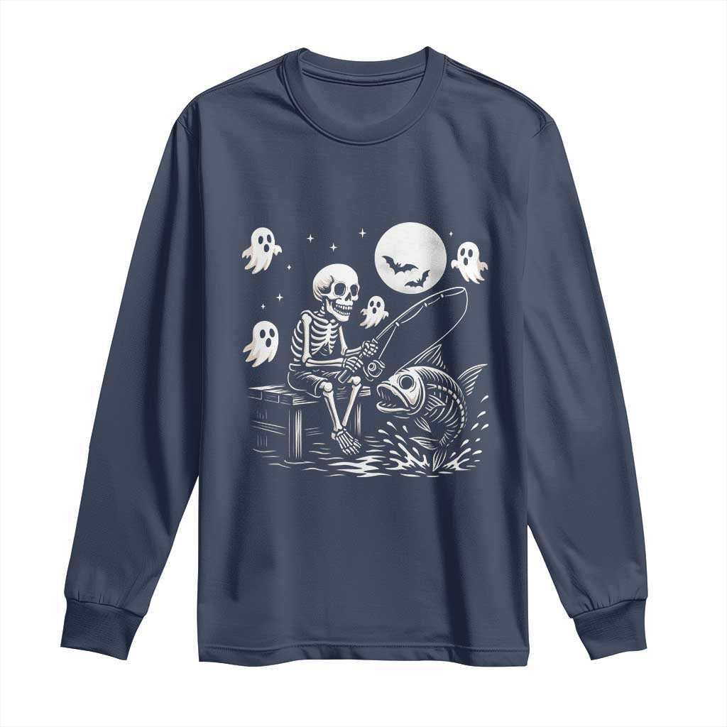 Halloween Skeleton Fishing Long Sleeve Shirt Funny Fisherman Gift - Wonder Print Shop