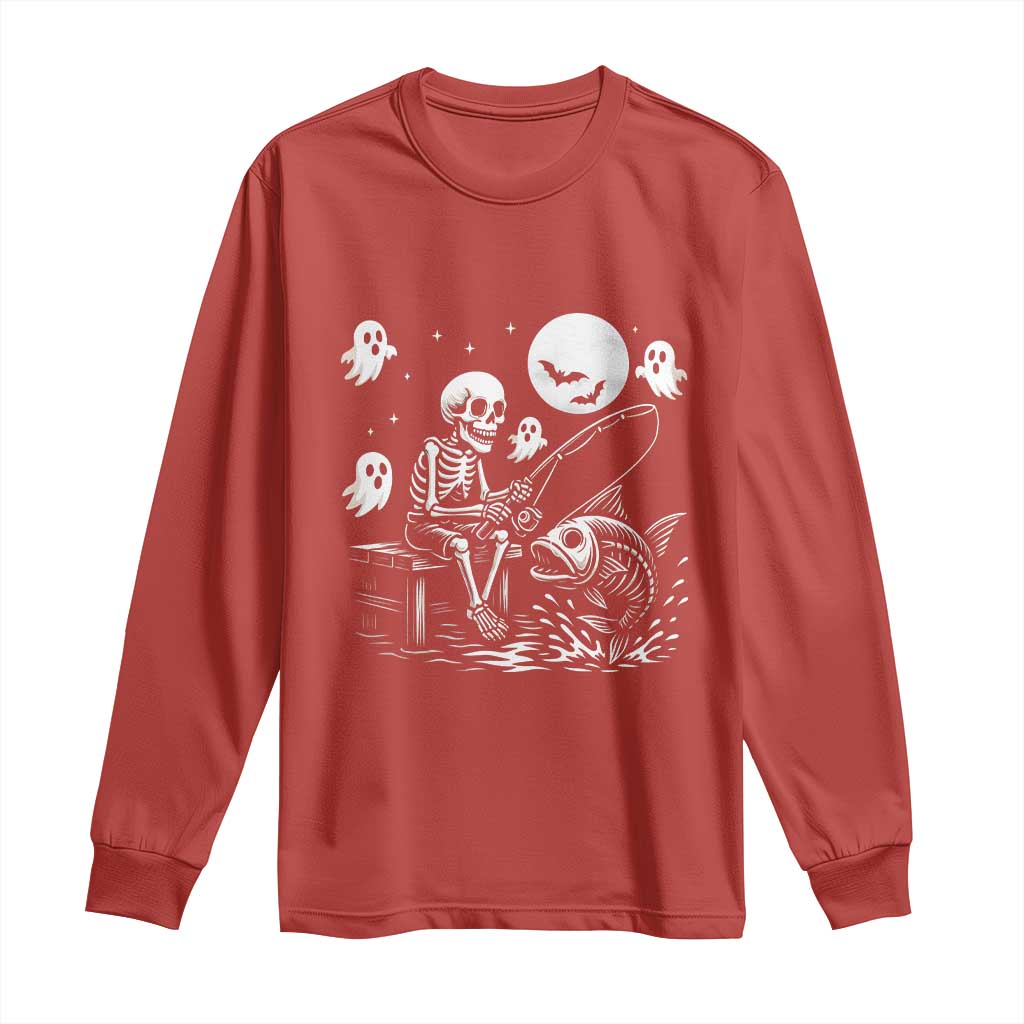 Halloween Skeleton Fishing Long Sleeve Shirt Funny Fisherman Gift - Wonder Print Shop