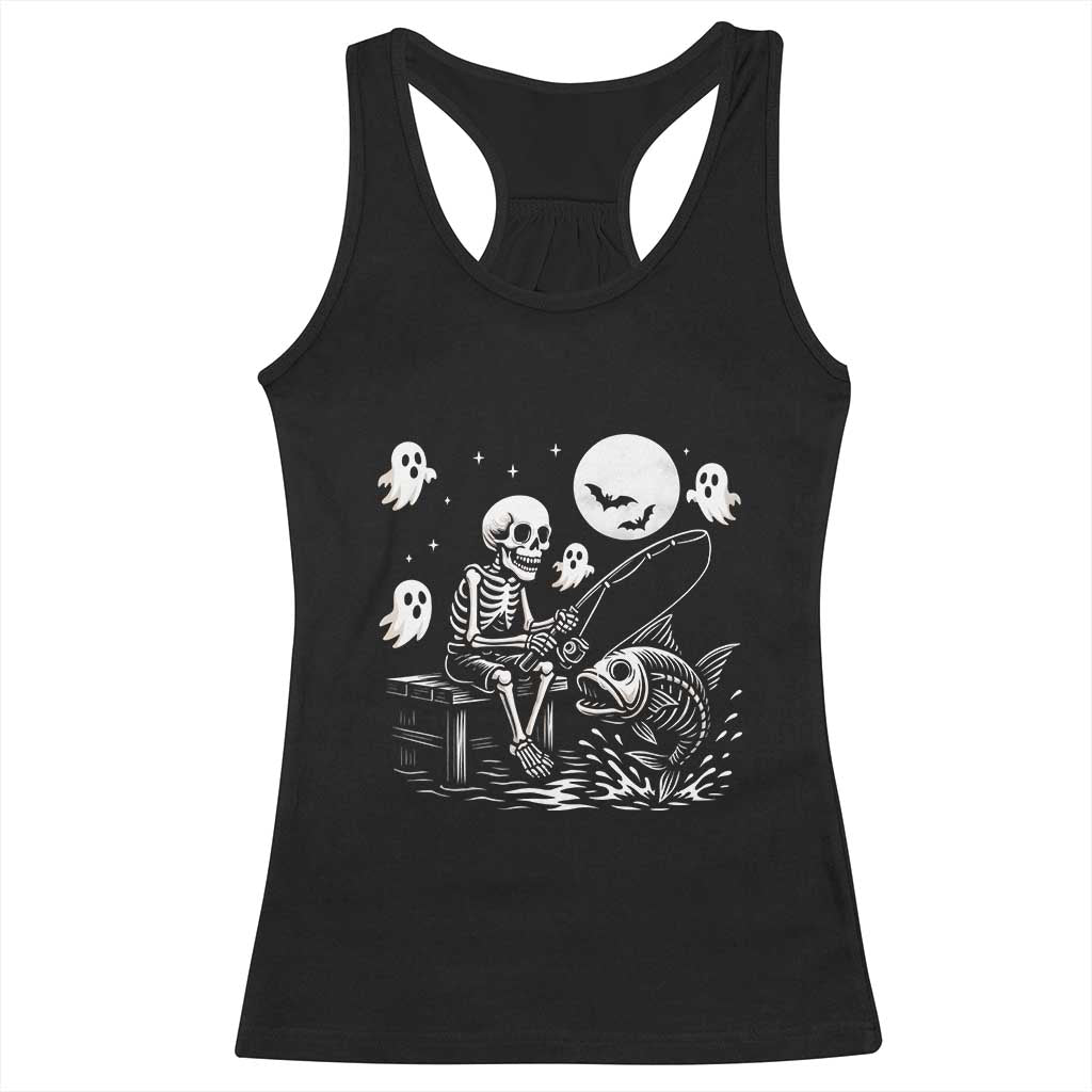 Halloween Skeleton Fishing Racerback Tank Top Funny Fisherman Gift - Wonder Print Shop