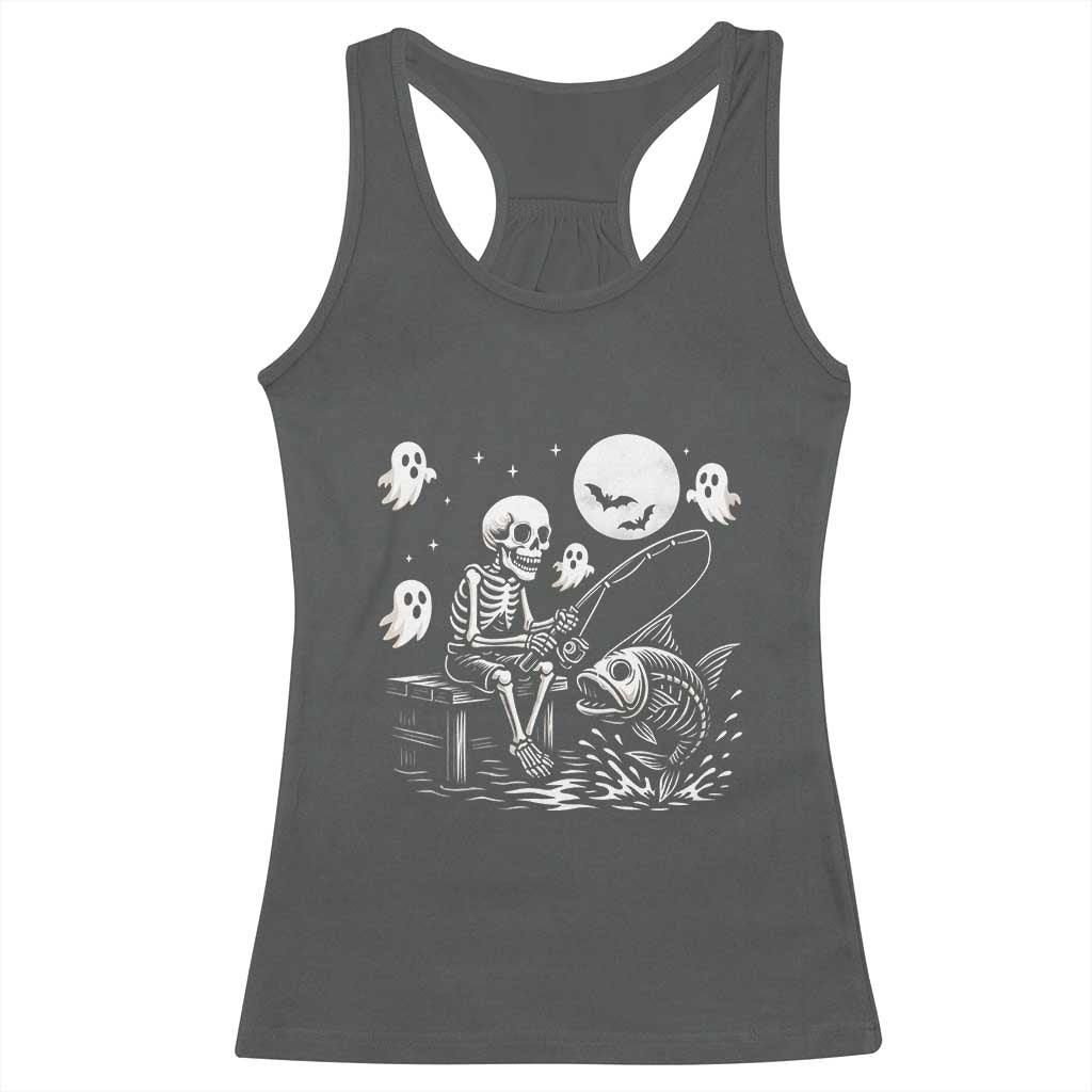 Halloween Skeleton Fishing Racerback Tank Top Funny Fisherman Gift - Wonder Print Shop