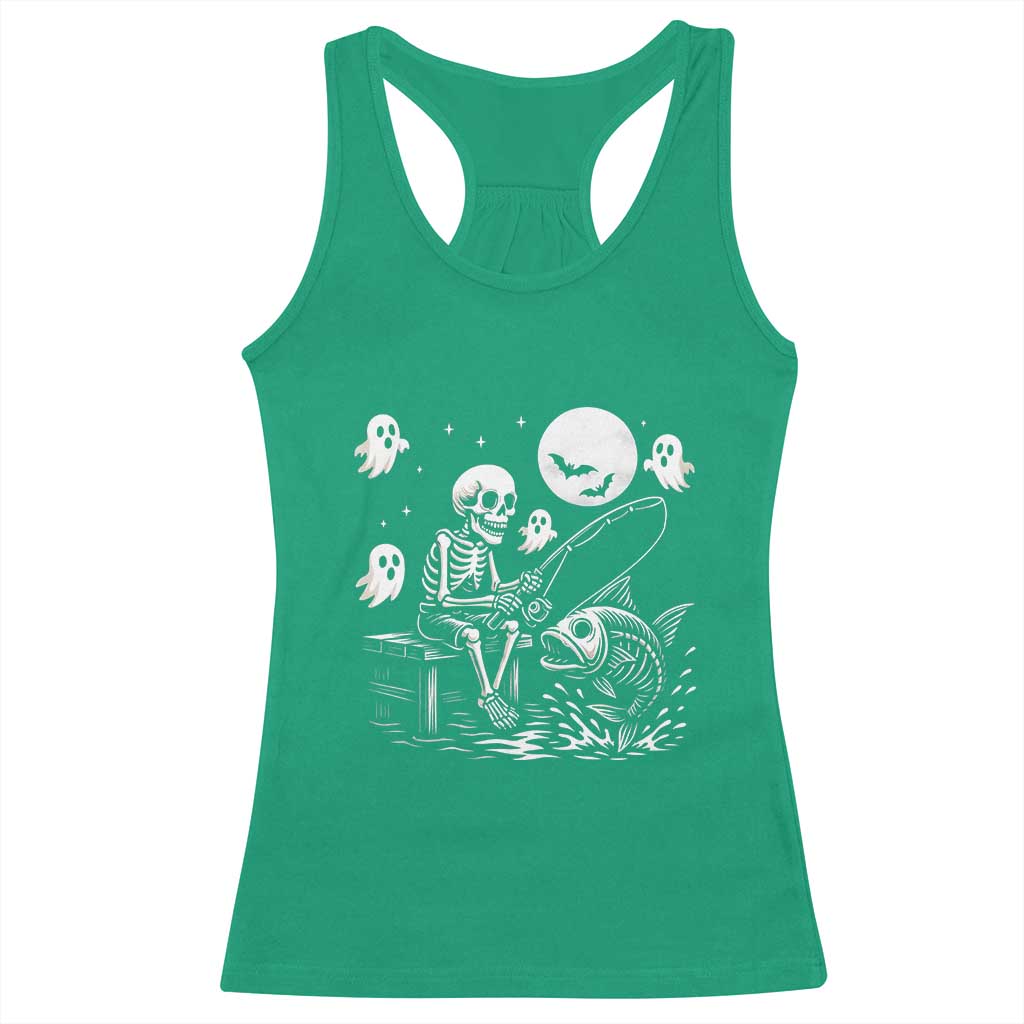 Halloween Skeleton Fishing Racerback Tank Top Funny Fisherman Gift - Wonder Print Shop