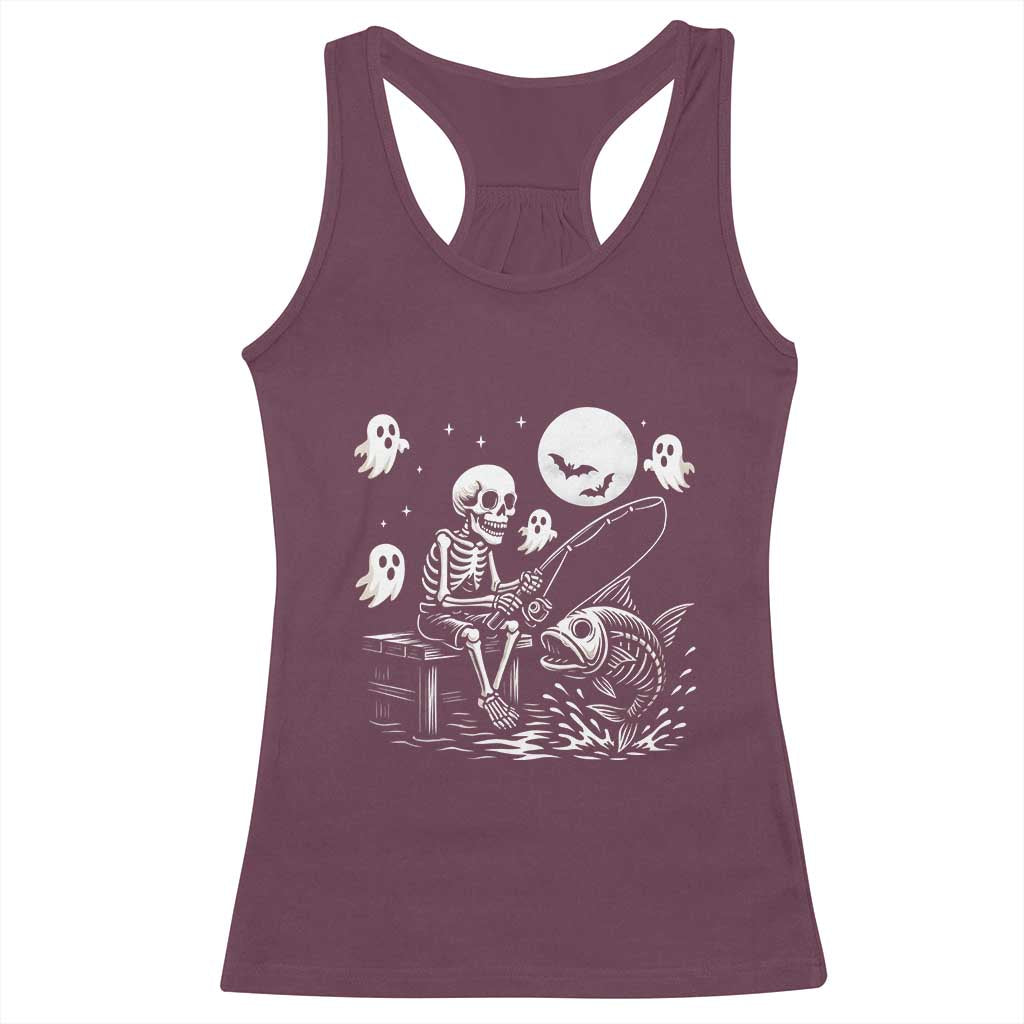 Halloween Skeleton Fishing Racerback Tank Top Funny Fisherman Gift - Wonder Print Shop