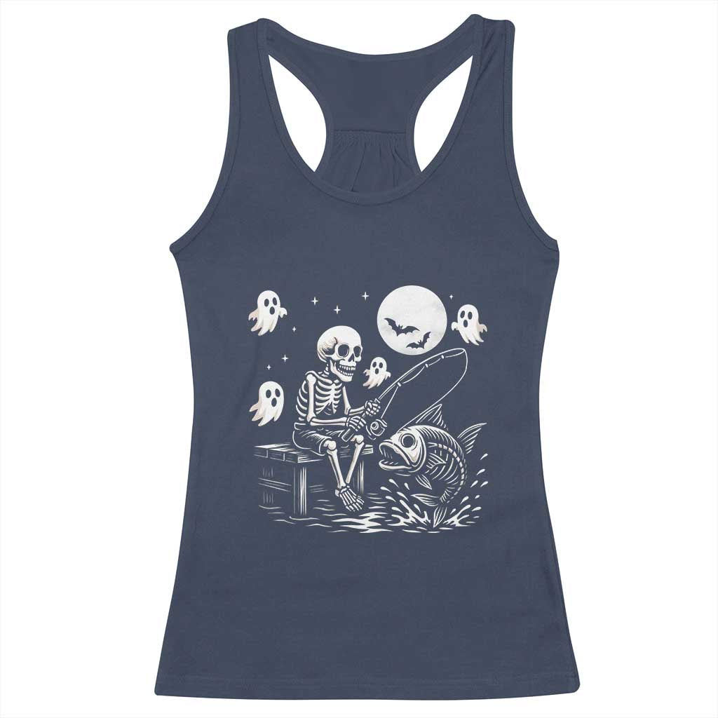 Halloween Skeleton Fishing Racerback Tank Top Funny Fisherman Gift - Wonder Print Shop