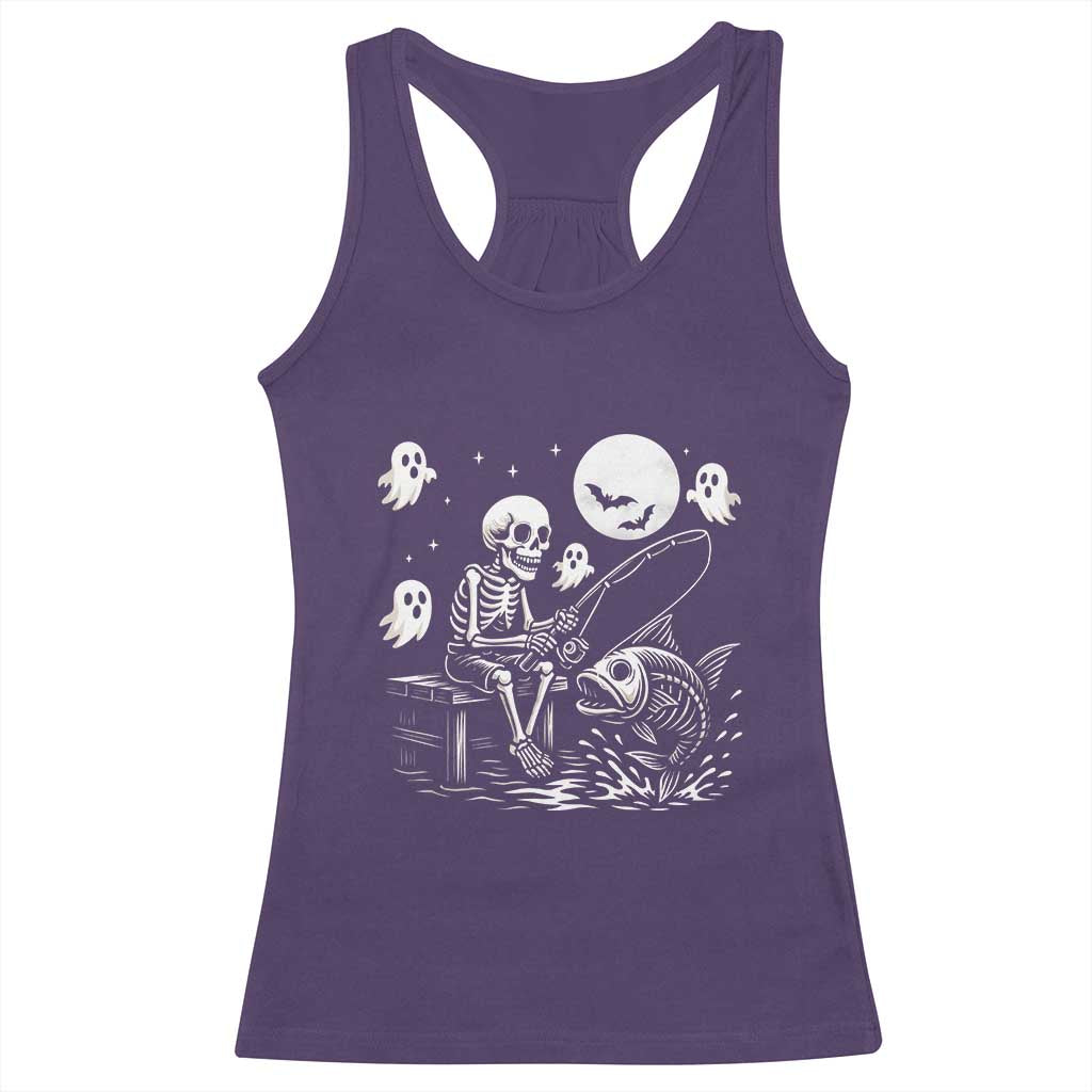 Halloween Skeleton Fishing Racerback Tank Top Funny Fisherman Gift - Wonder Print Shop
