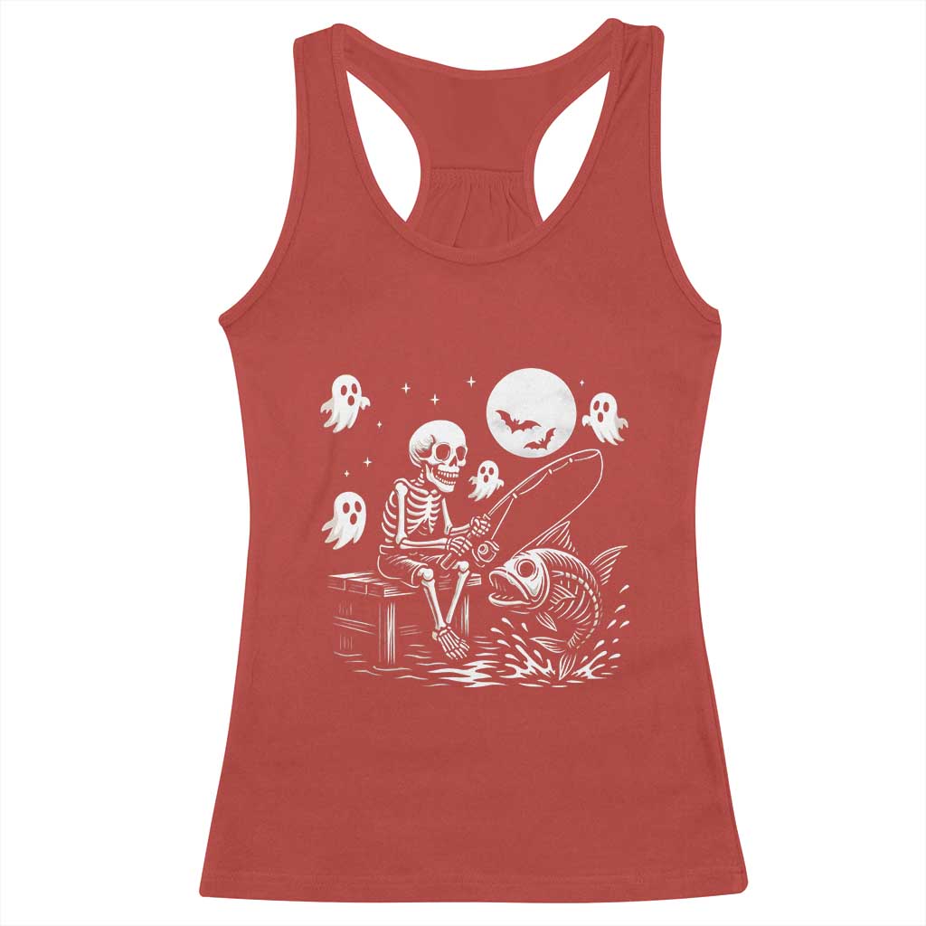 Halloween Skeleton Fishing Racerback Tank Top Funny Fisherman Gift - Wonder Print Shop