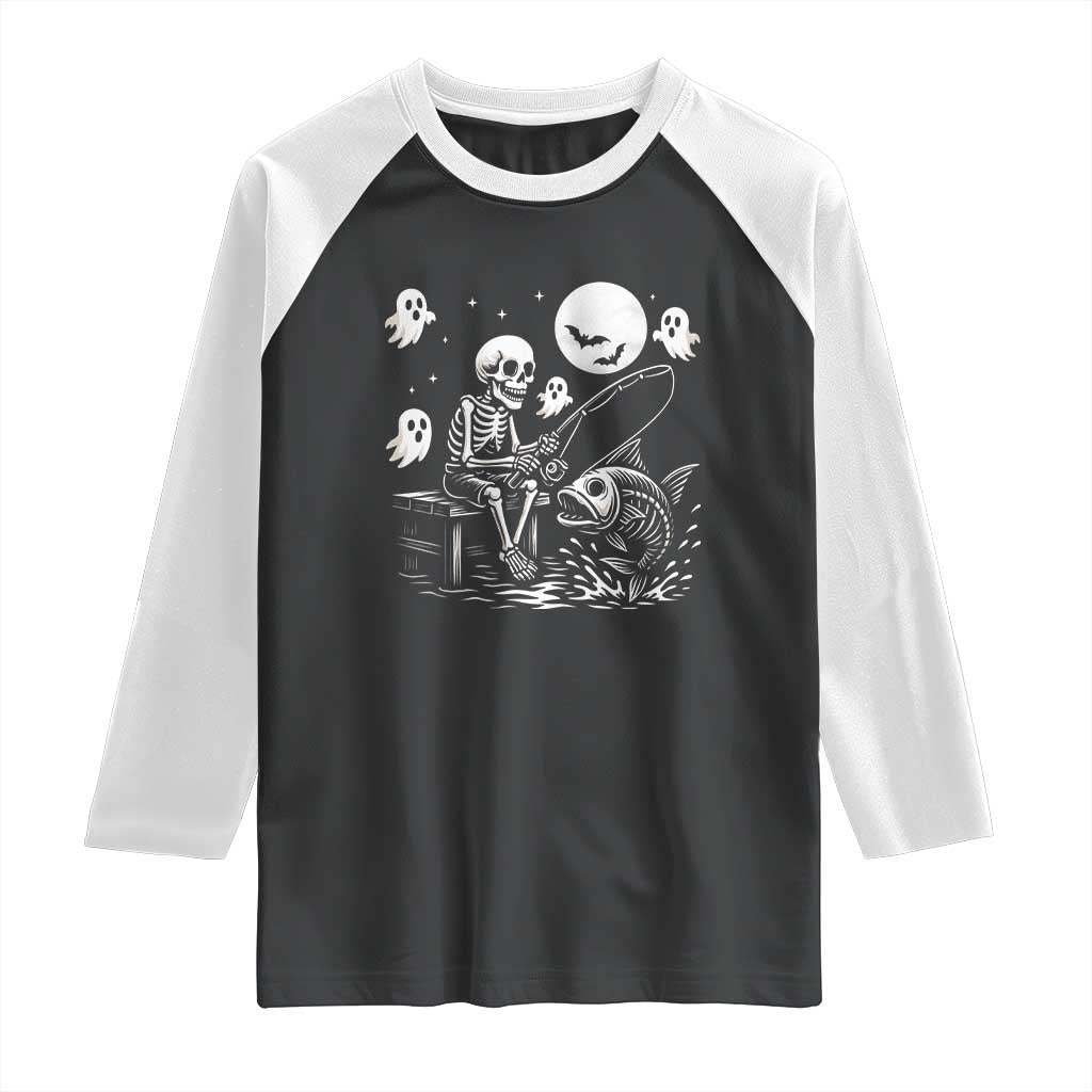 Halloween Skeleton Fishing Raglan Shirt Funny Fisherman Gift - Wonder Print Shop