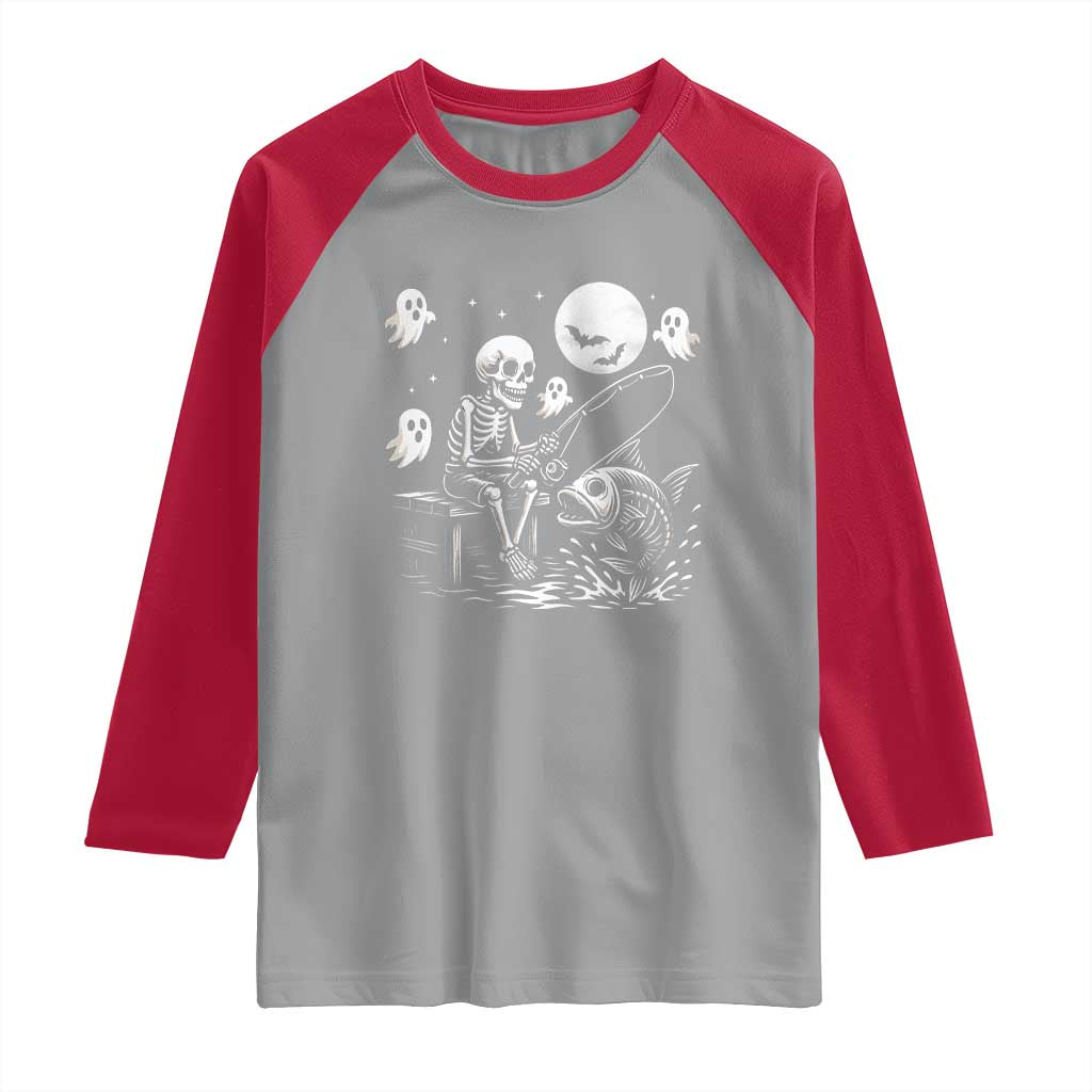 Halloween Skeleton Fishing Raglan Shirt Funny Fisherman Gift - Wonder Print Shop