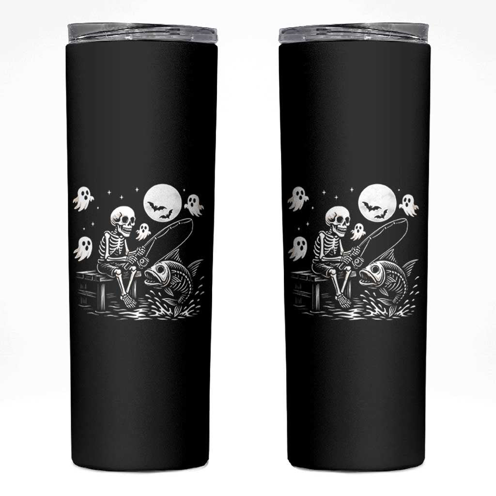 Halloween Skeleton Fishing Skinny Tumbler Funny Fisherman Gift