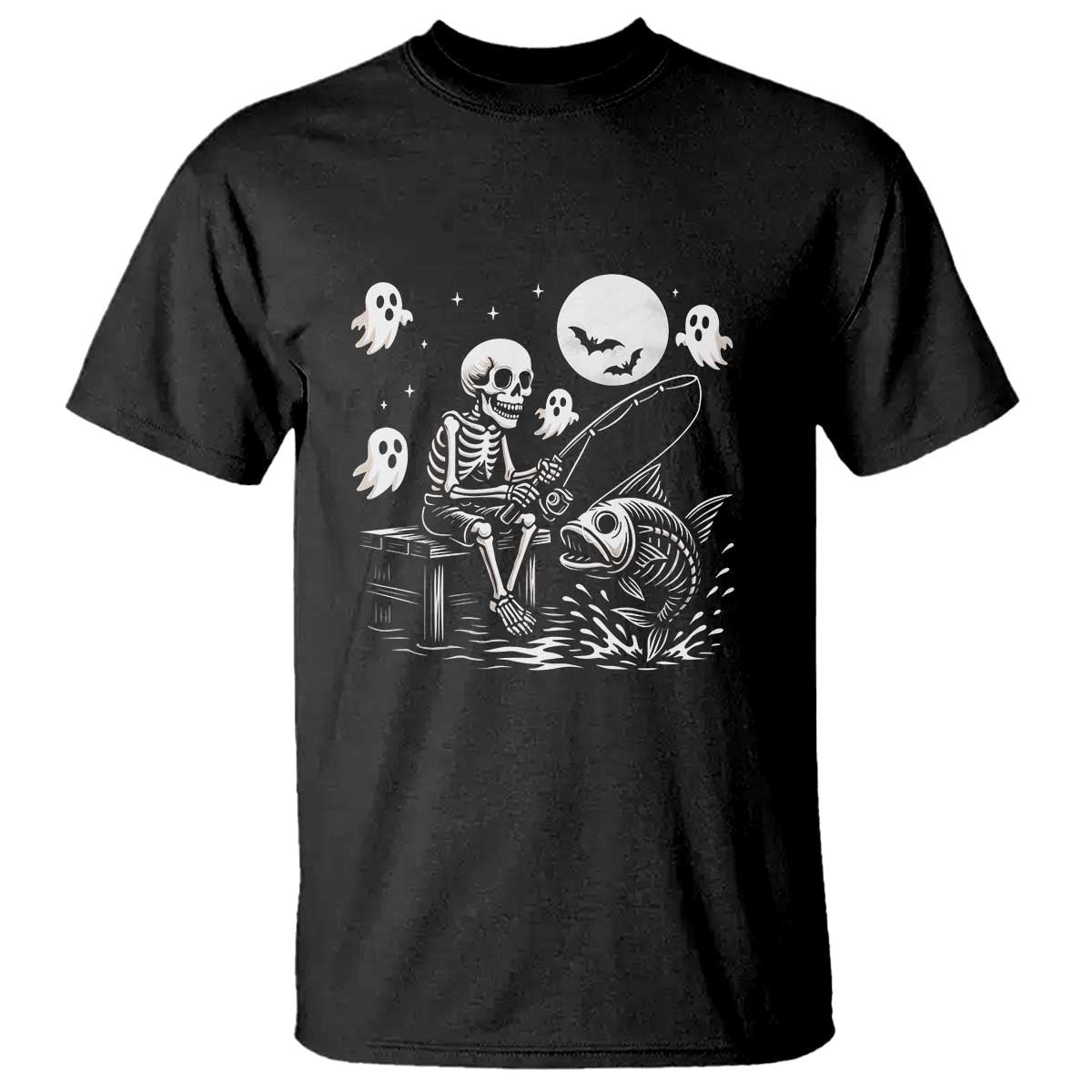 Halloween Skeleton Fishing T Shirt Funny Fisherman Gift - Wonder Print Shop