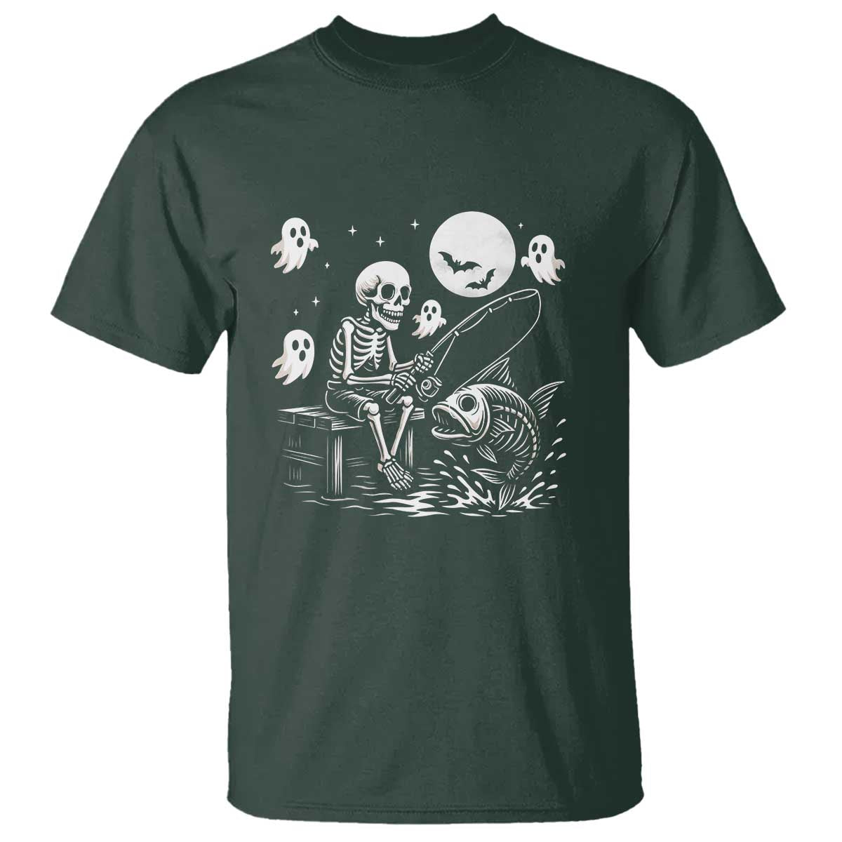 Halloween Skeleton Fishing T Shirt Funny Fisherman Gift - Wonder Print Shop