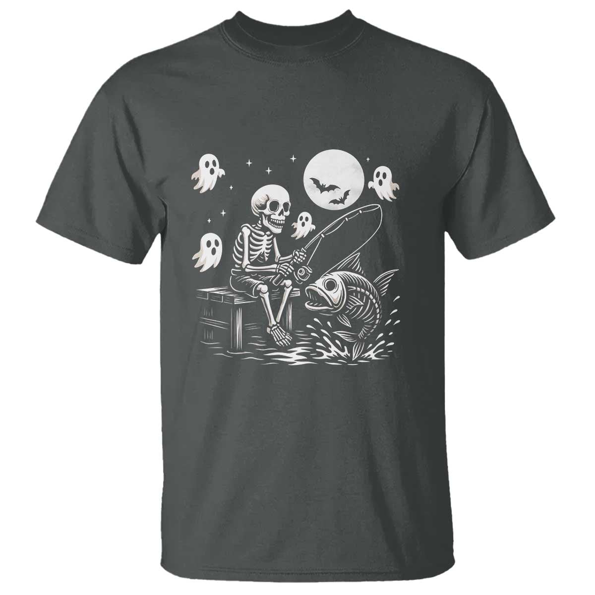 Halloween Skeleton Fishing T Shirt Funny Fisherman Gift - Wonder Print Shop