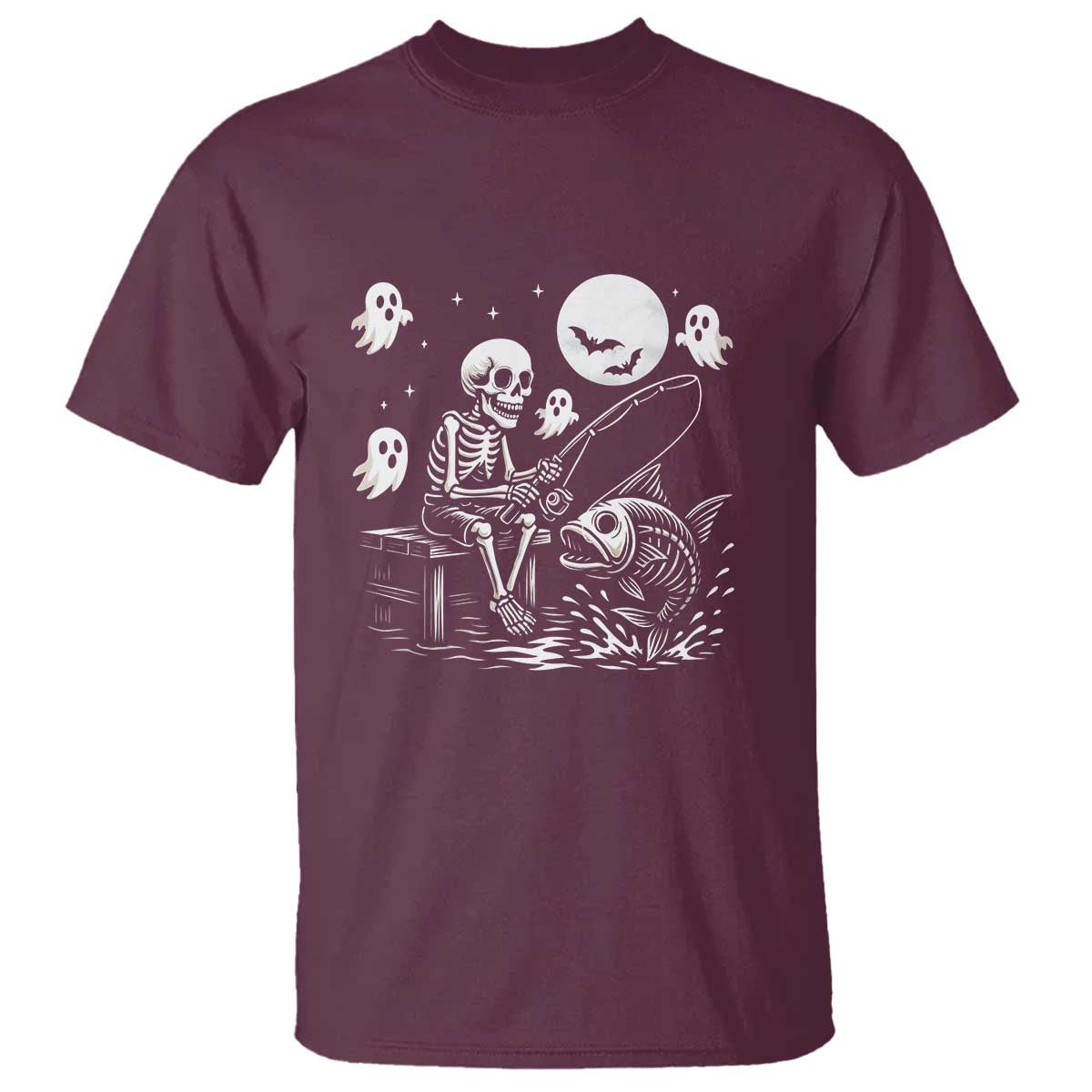 Halloween Skeleton Fishing T Shirt Funny Fisherman Gift - Wonder Print Shop