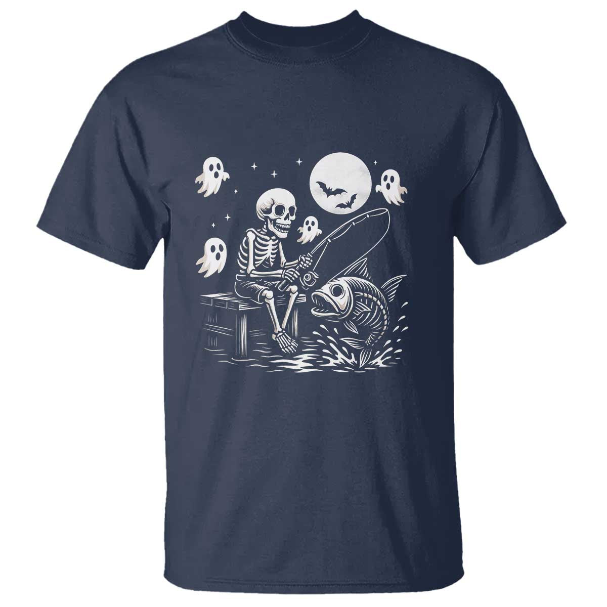 Halloween Skeleton Fishing T Shirt Funny Fisherman Gift - Wonder Print Shop