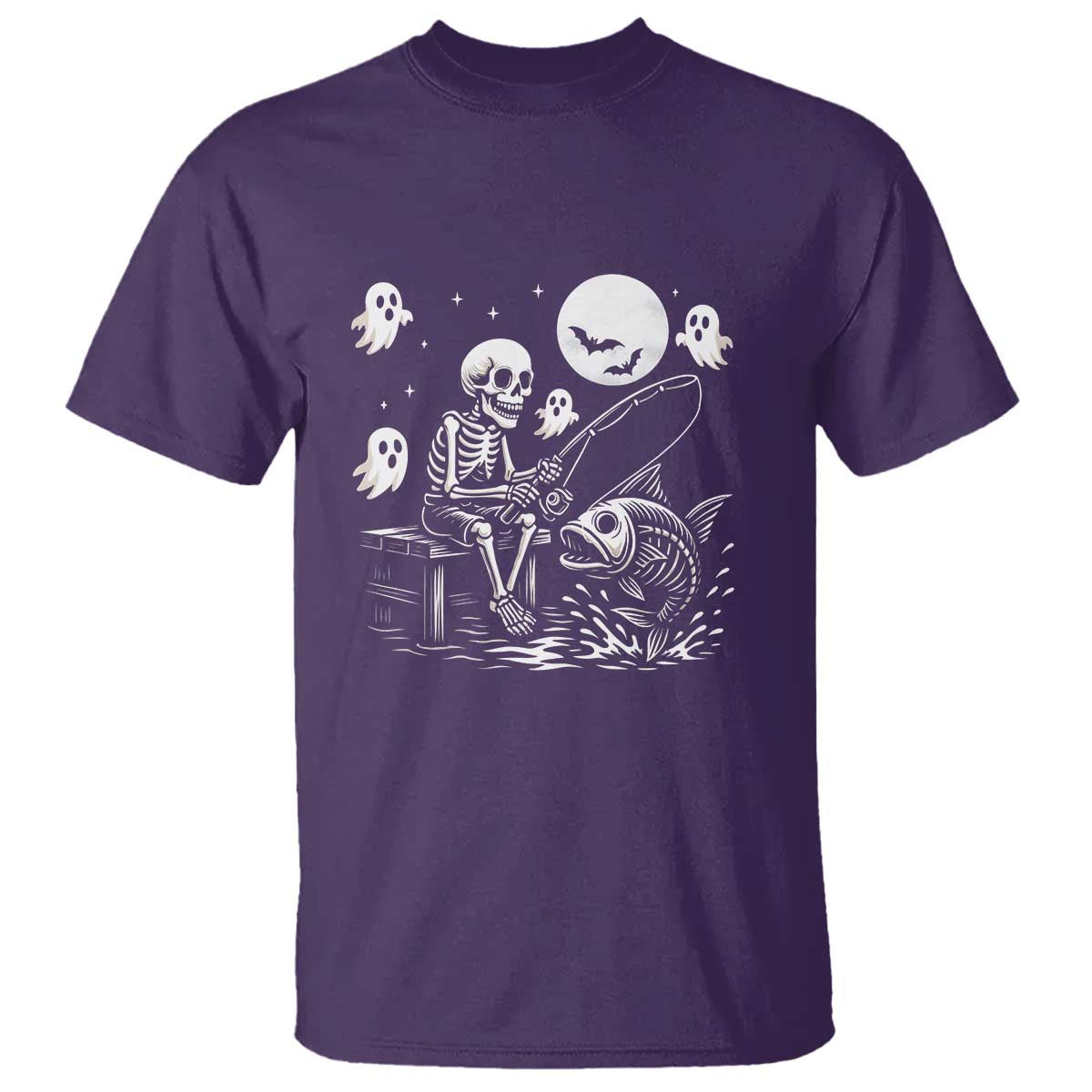 Halloween Skeleton Fishing T Shirt Funny Fisherman Gift - Wonder Print Shop