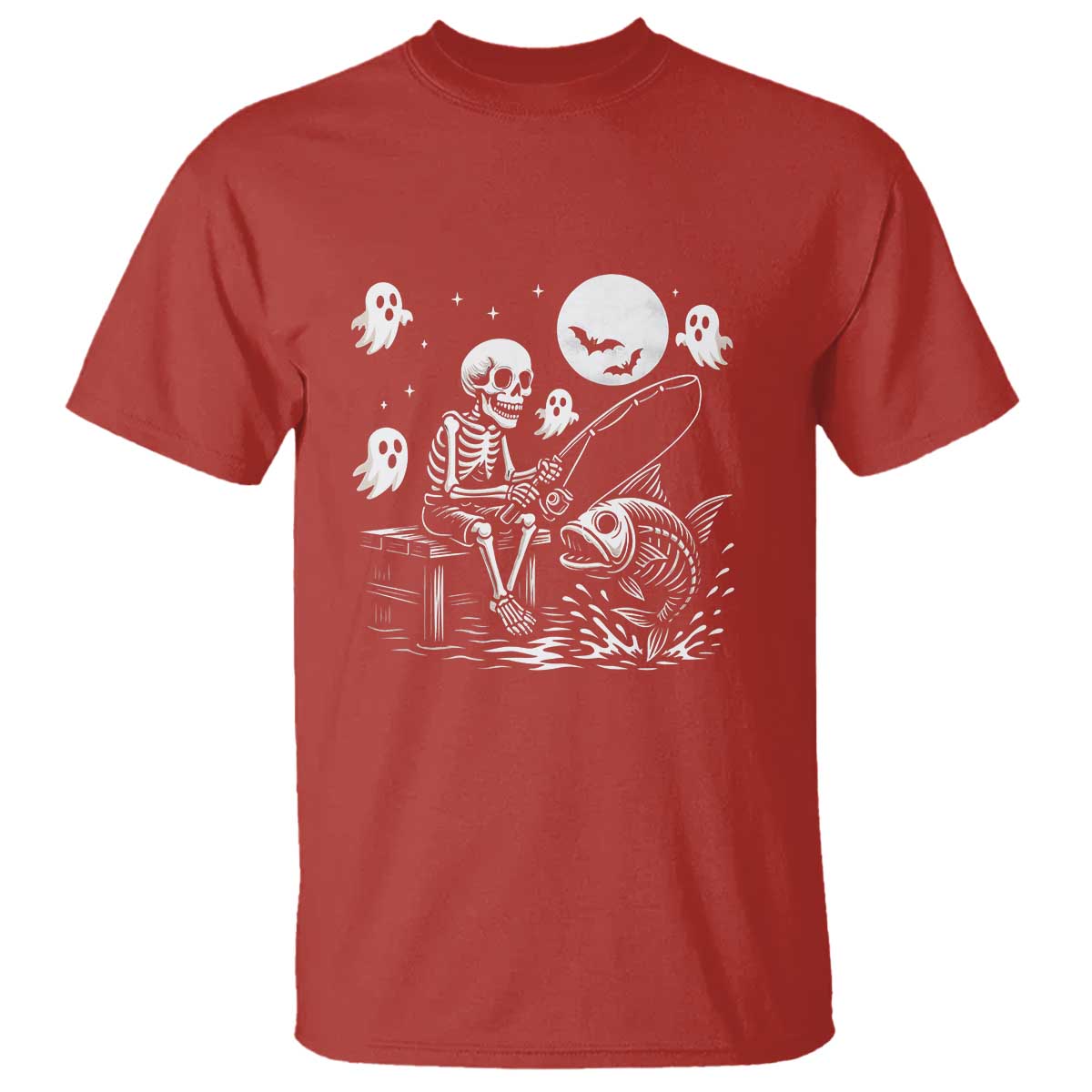Halloween Skeleton Fishing T Shirt Funny Fisherman Gift - Wonder Print Shop