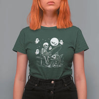 Halloween Skeleton Fishing T Shirt For Women Funny Fisherman Gift - Wonder Print Shop
