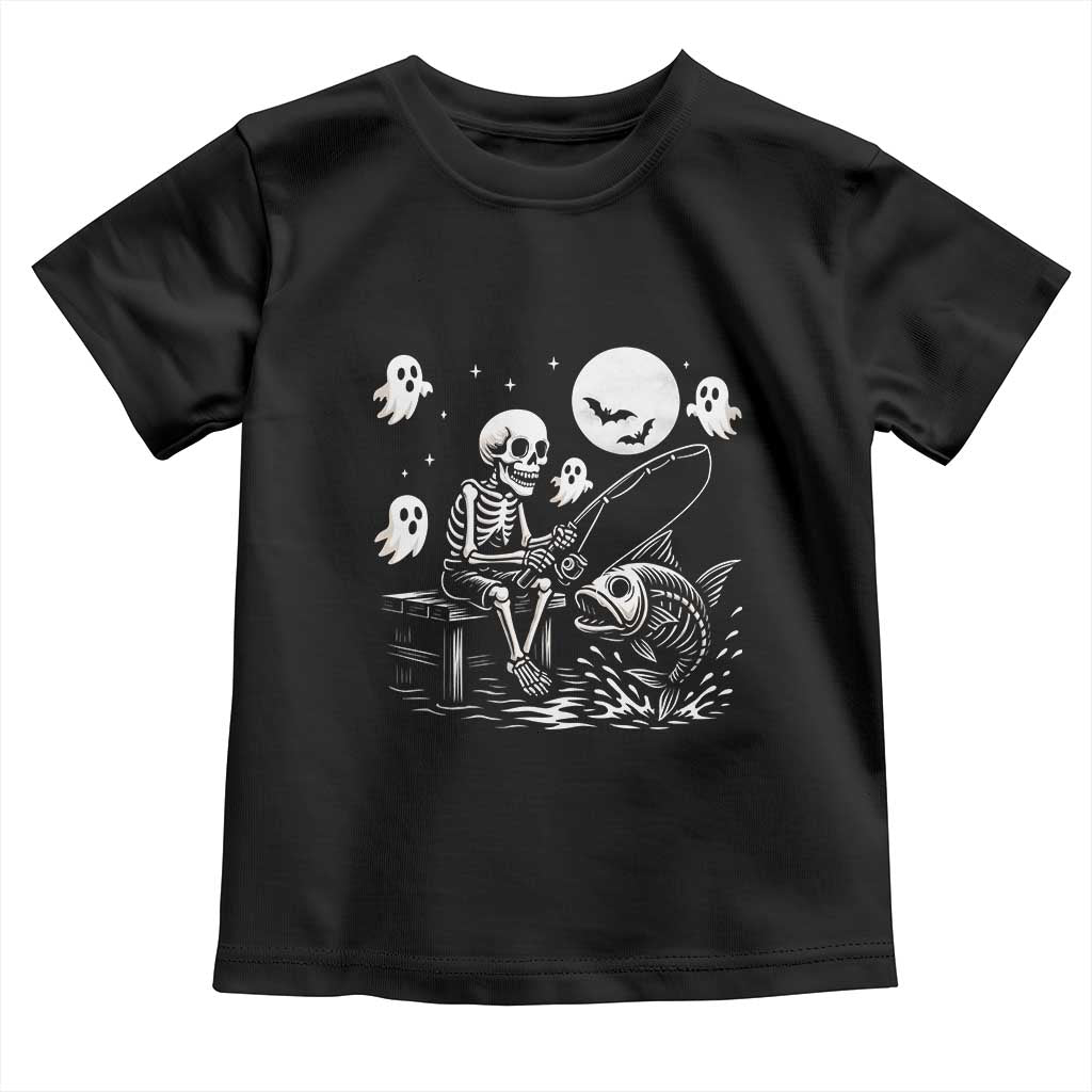 Halloween Skeleton Fishing Toddler T Shirt Funny Fisherman Gift - Wonder Print Shop