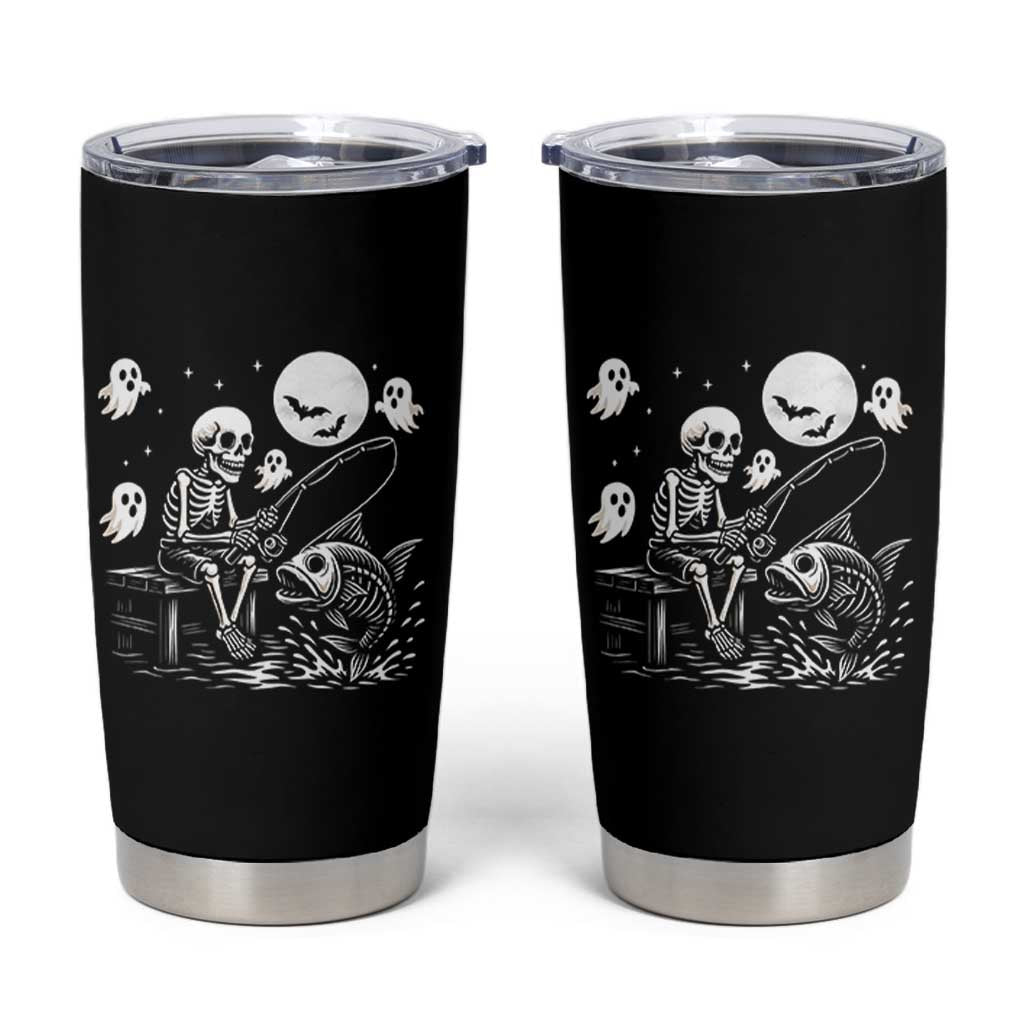 Halloween Skeleton Fishing Tumbler Cup Funny Fisherman Gift
