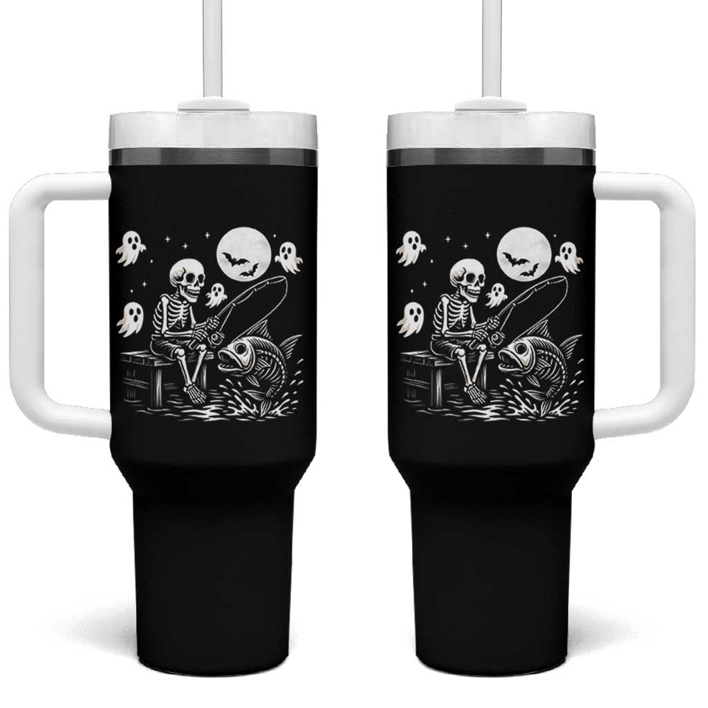 Halloween Skeleton Fishing Tumbler With Handle Funny Fisherman Gift