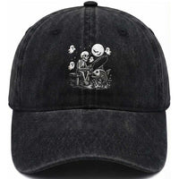 Halloween Skeleton Fishing Washed Cotton Baseball Cap Funny Fisherman Gift