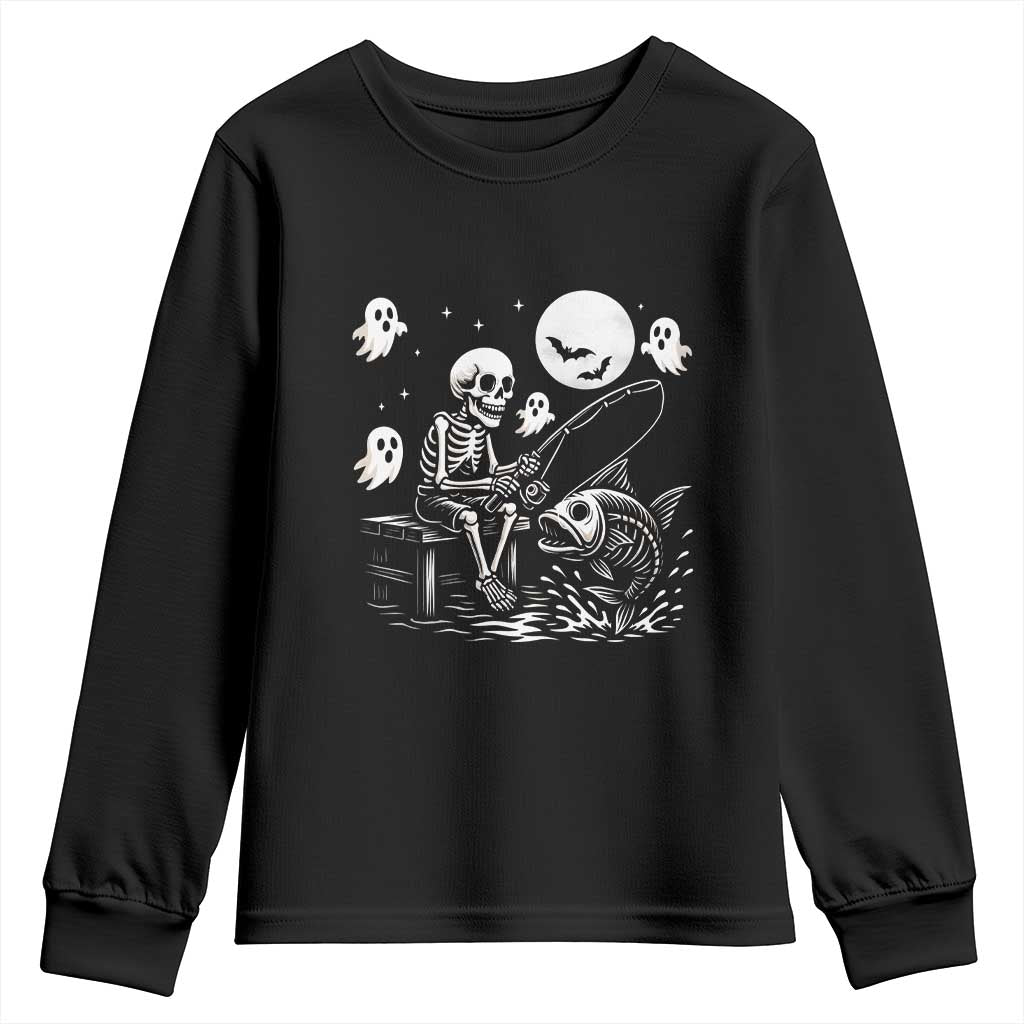 Halloween Skeleton Fishing Youth Sweatshirt Funny Fisherman Gift - Wonder Print Shop