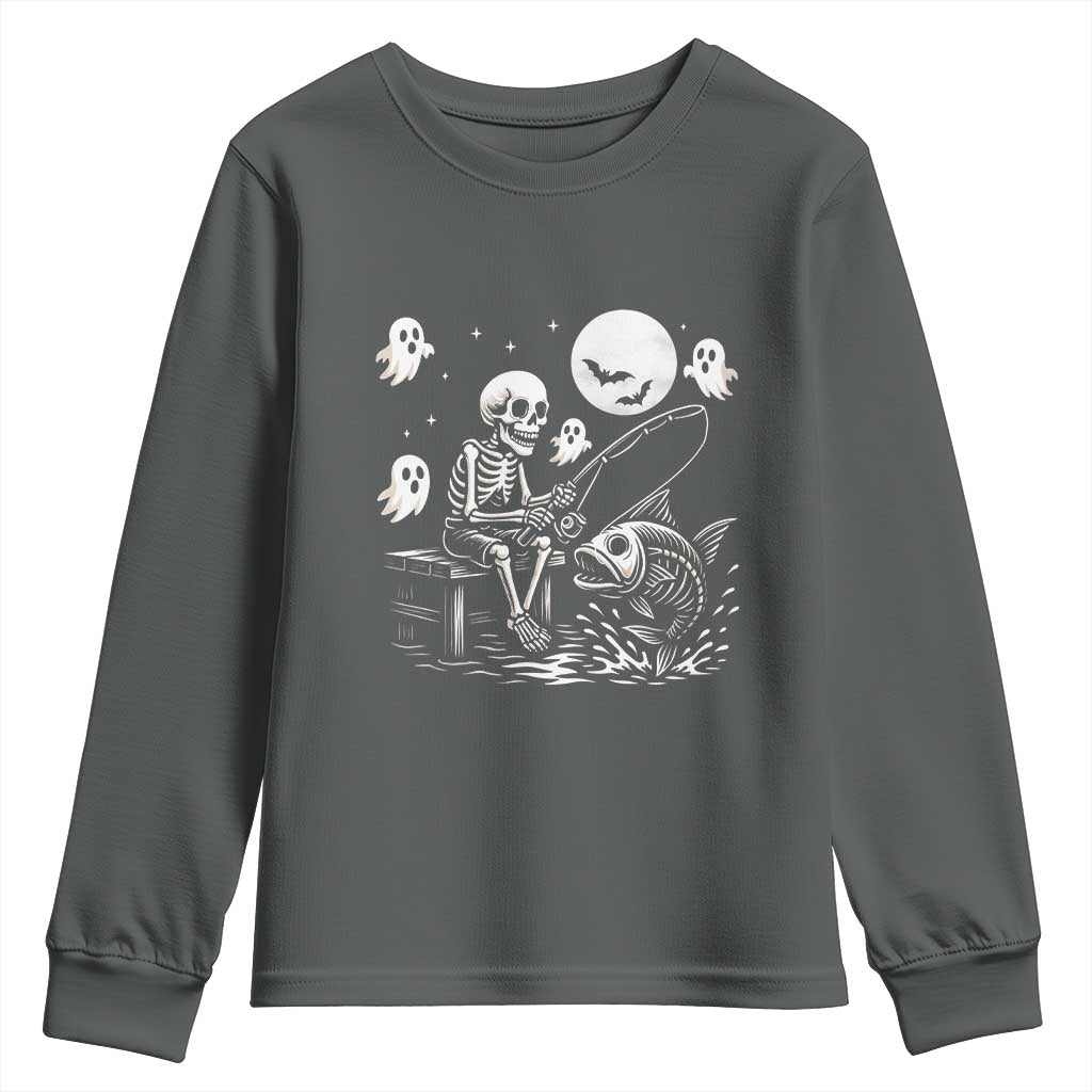 Halloween Skeleton Fishing Youth Sweatshirt Funny Fisherman Gift - Wonder Print Shop