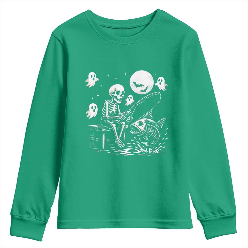 Halloween Skeleton Fishing Youth Sweatshirt Funny Fisherman Gift - Wonder Print Shop