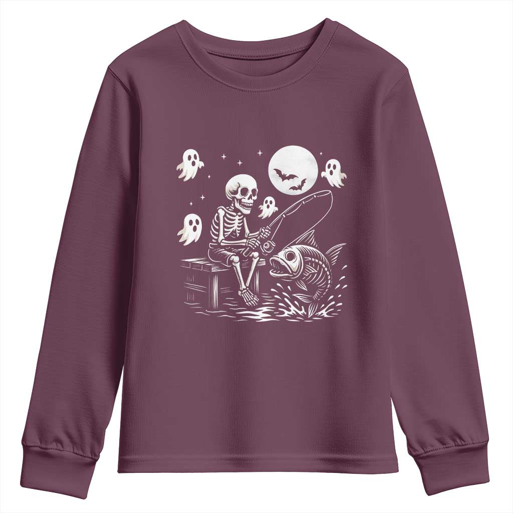 Halloween Skeleton Fishing Youth Sweatshirt Funny Fisherman Gift - Wonder Print Shop