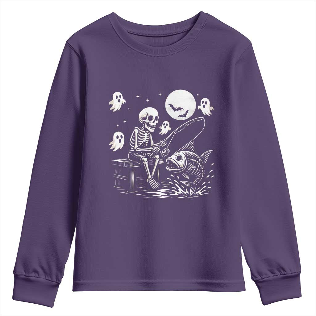 Halloween Skeleton Fishing Youth Sweatshirt Funny Fisherman Gift - Wonder Print Shop