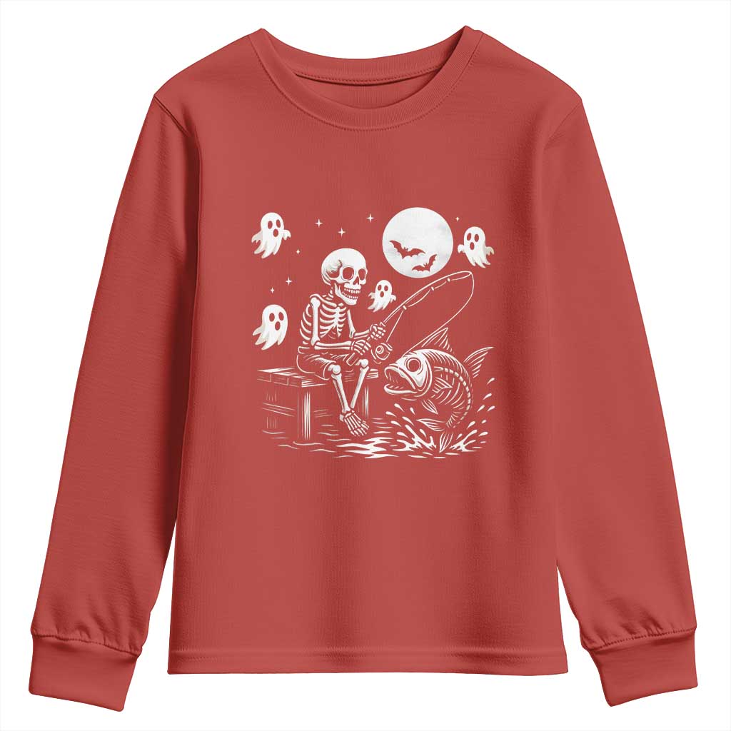 Halloween Skeleton Fishing Youth Sweatshirt Funny Fisherman Gift - Wonder Print Shop
