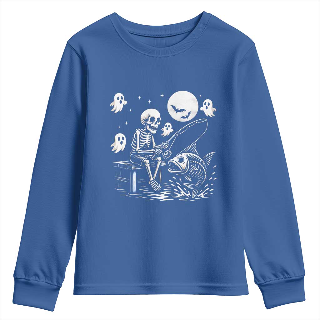 Halloween Skeleton Fishing Youth Sweatshirt Funny Fisherman Gift - Wonder Print Shop