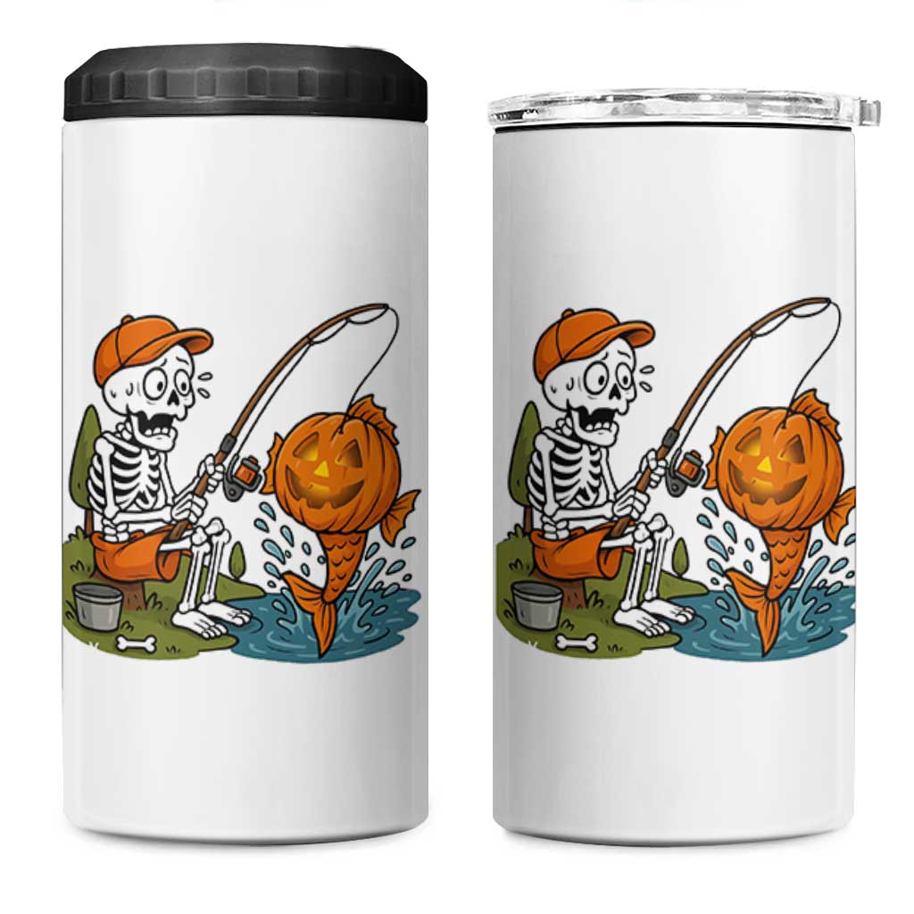 Halloween Fishing Lover 4 in 1 Can Cooler Tumbler Skeleton Humor Gift