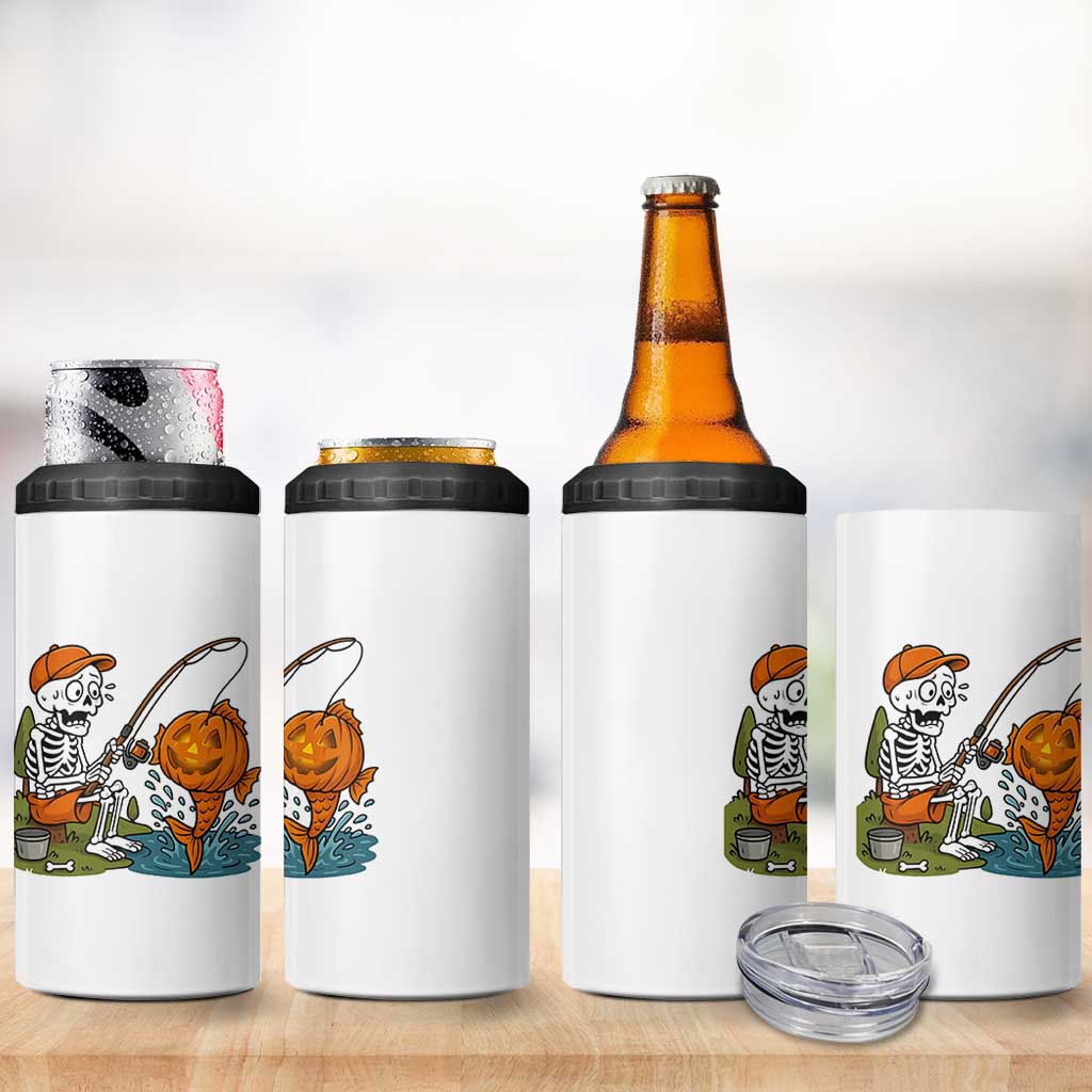 Halloween Fishing Lover 4 in 1 Can Cooler Tumbler Skeleton Humor Gift
