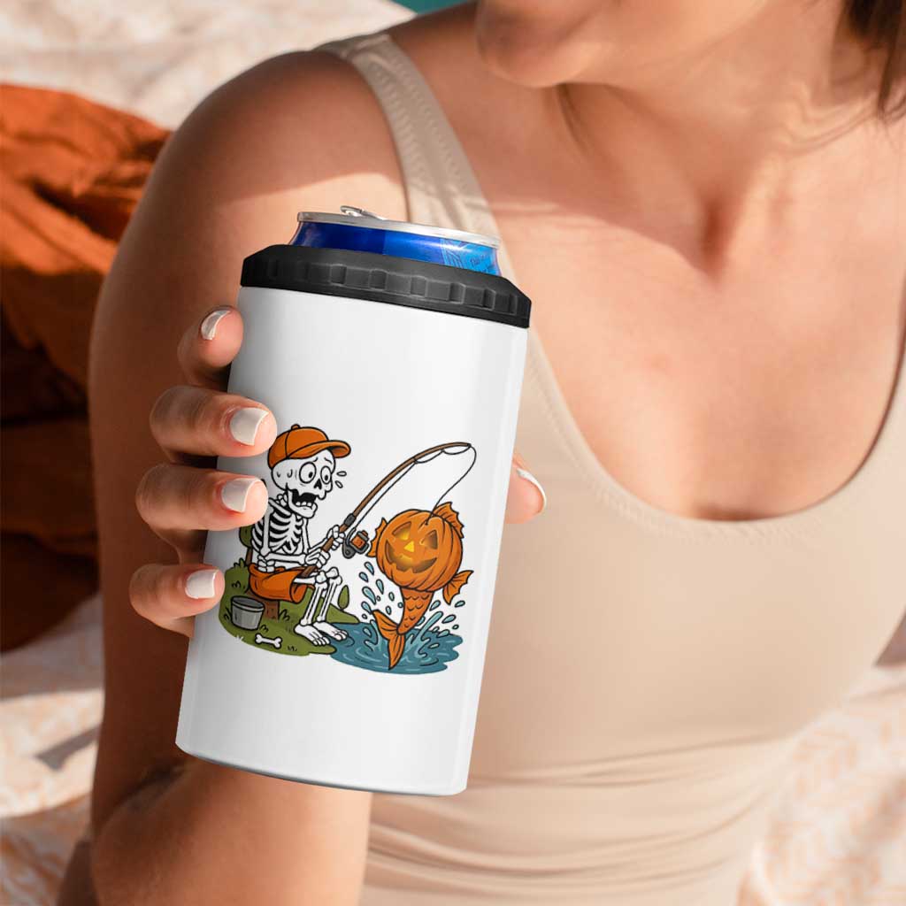 Halloween Fishing Lover 4 in 1 Can Cooler Tumbler Skeleton Humor Gift