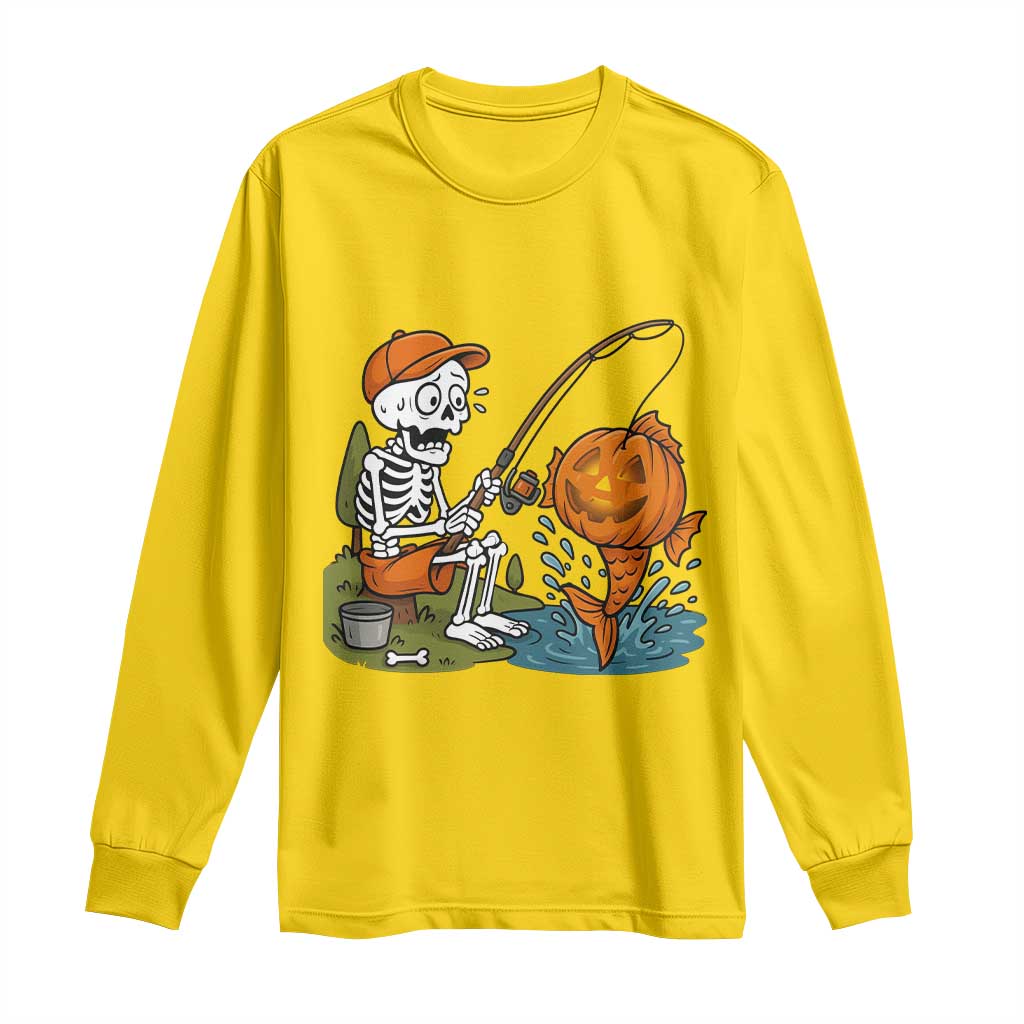 Halloween Fishing Lover Long Sleeve Shirt Skeleton Humor Gift - Wonder Print Shop
