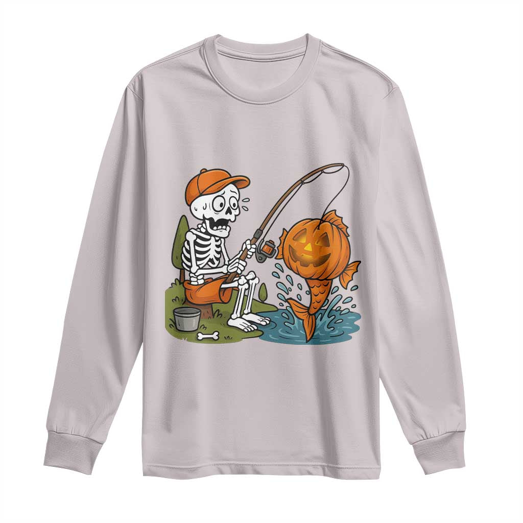 Halloween Fishing Lover Long Sleeve Shirt Skeleton Humor Gift - Wonder Print Shop