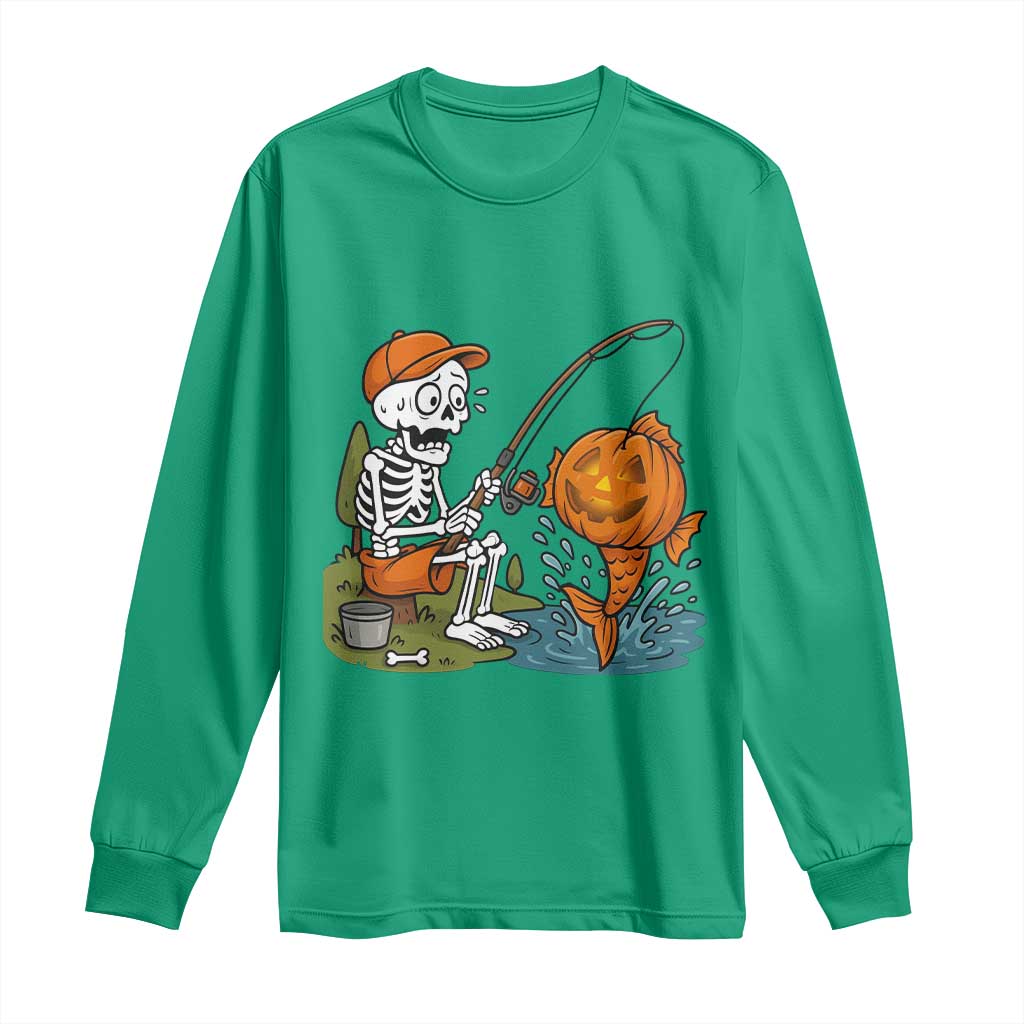 Halloween Fishing Lover Long Sleeve Shirt Skeleton Humor Gift - Wonder Print Shop