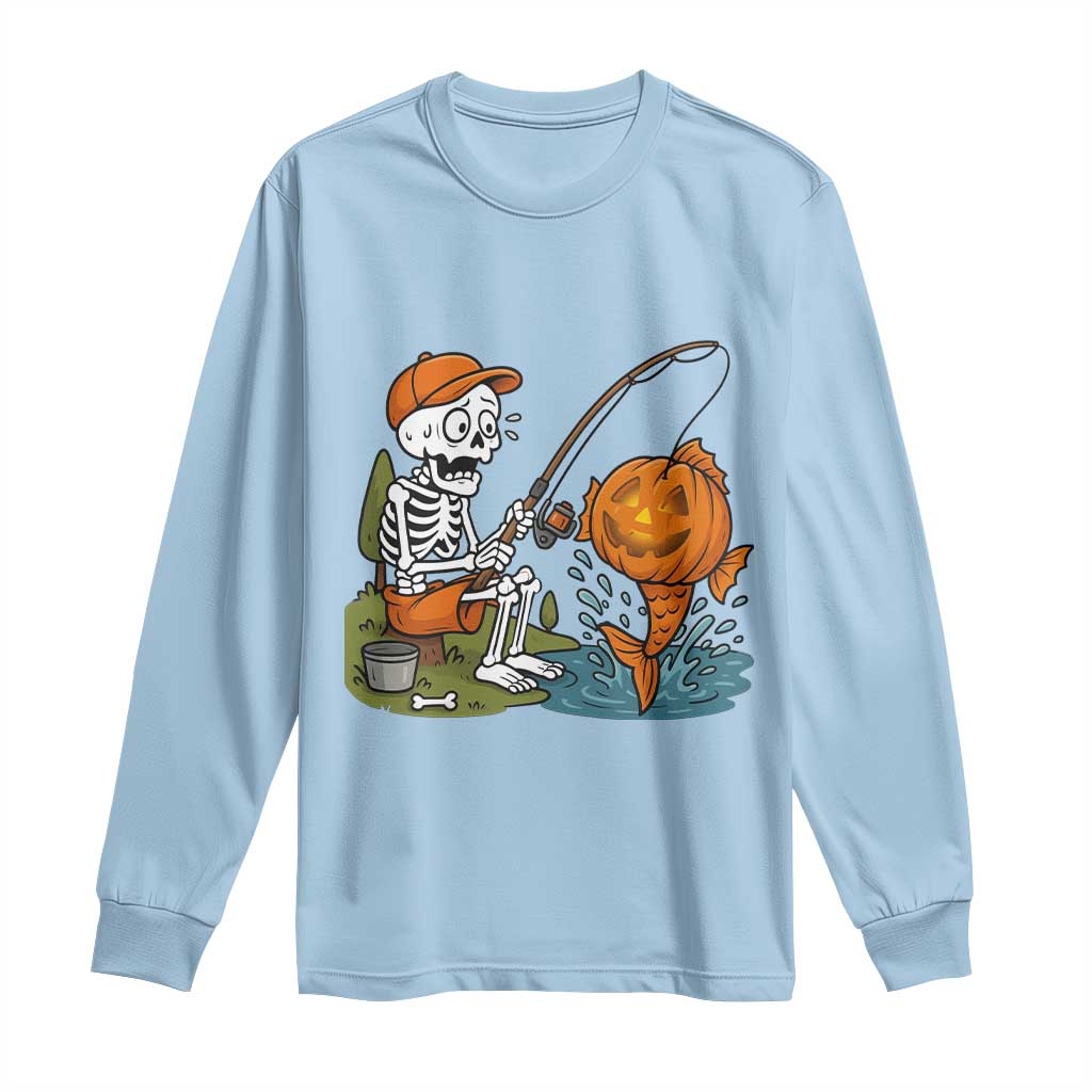 Halloween Fishing Lover Long Sleeve Shirt Skeleton Humor Gift - Wonder Print Shop