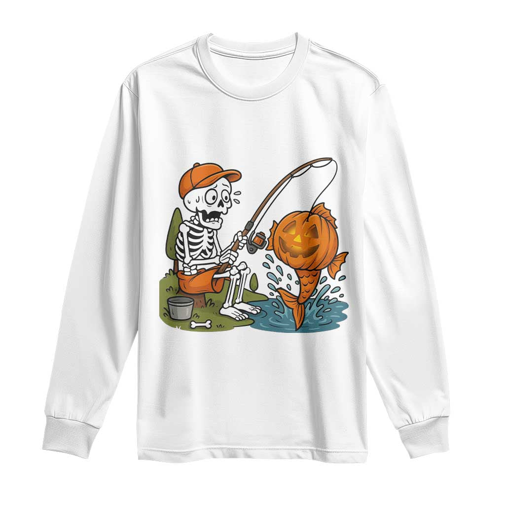 Halloween Fishing Lover Long Sleeve Shirt Skeleton Humor Gift - Wonder Print Shop