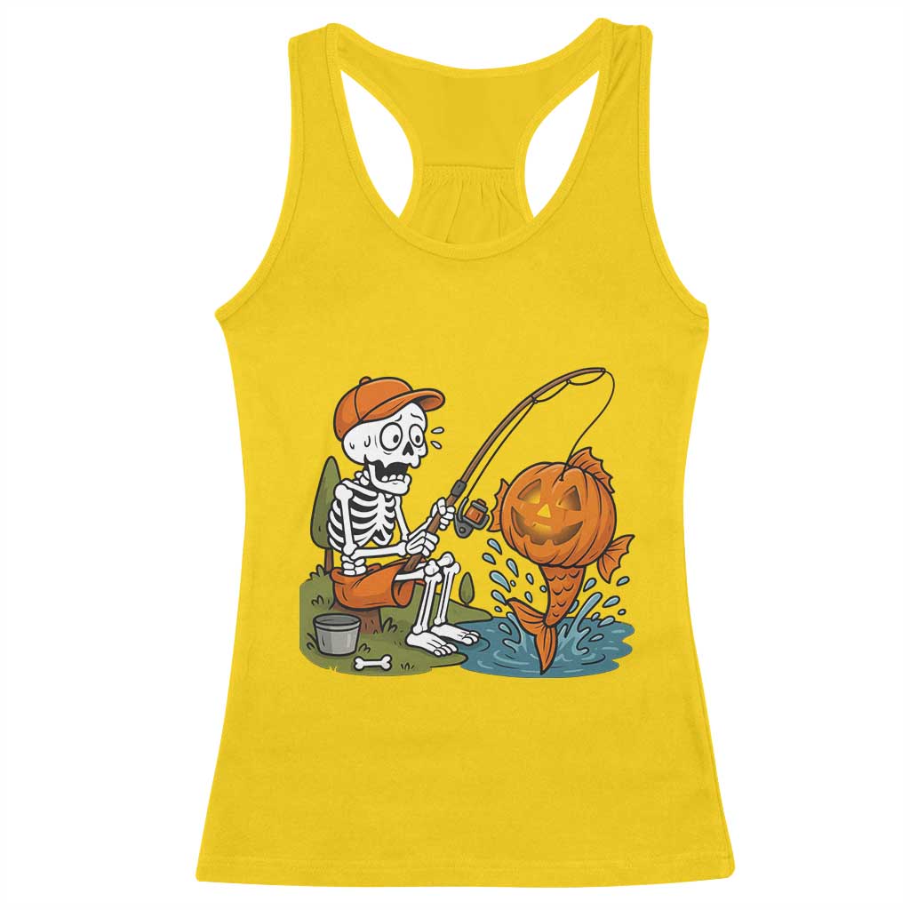 Halloween Fishing Lover Racerback Tank Top Skeleton Humor Gift - Wonder Print Shop