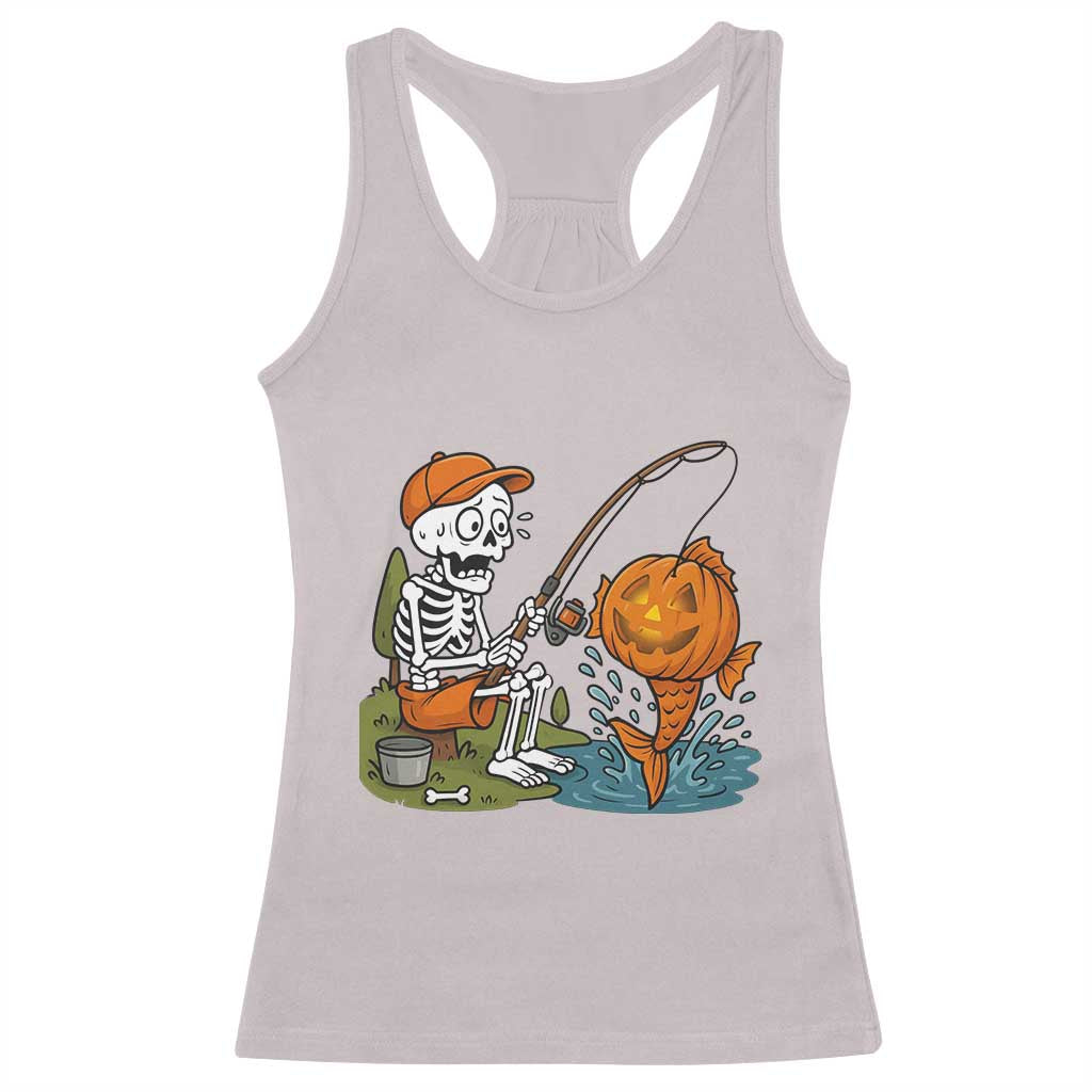Halloween Fishing Lover Racerback Tank Top Skeleton Humor Gift - Wonder Print Shop
