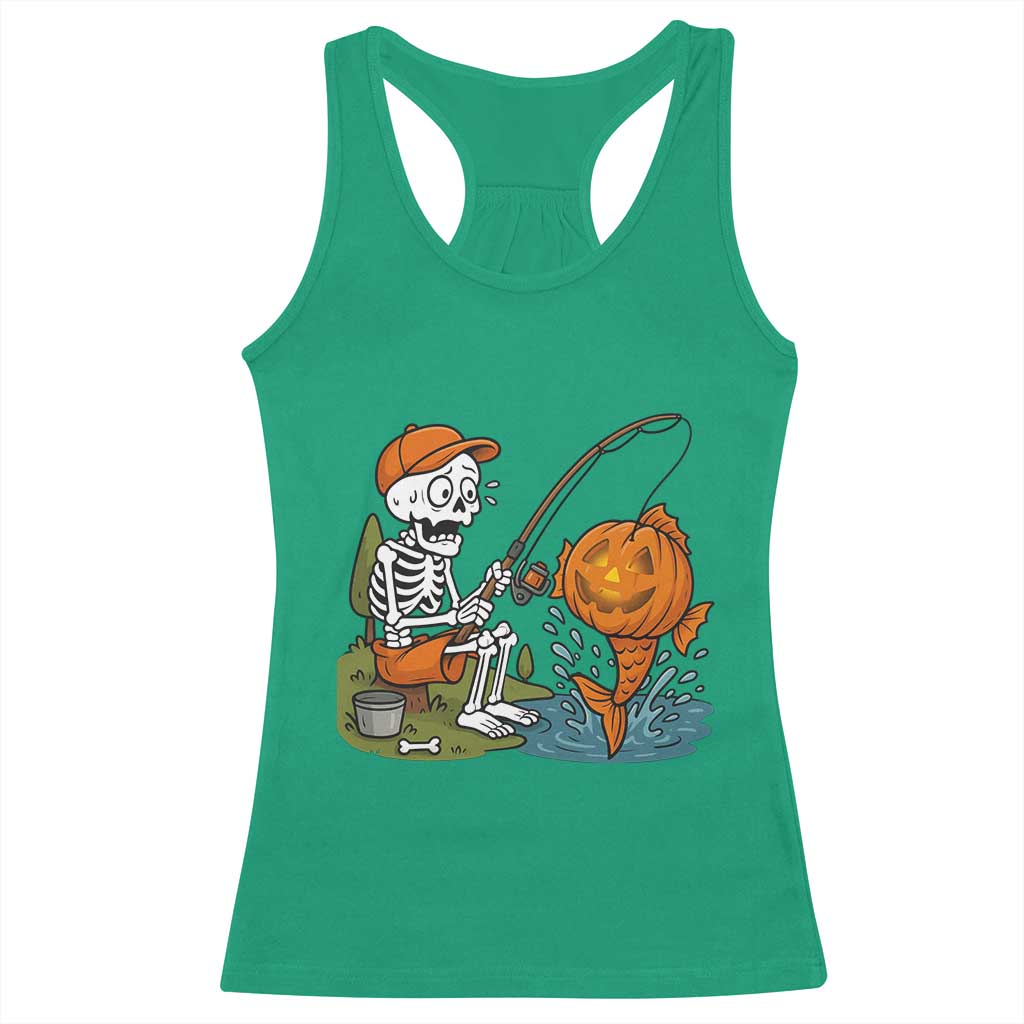 Halloween Fishing Lover Racerback Tank Top Skeleton Humor Gift - Wonder Print Shop