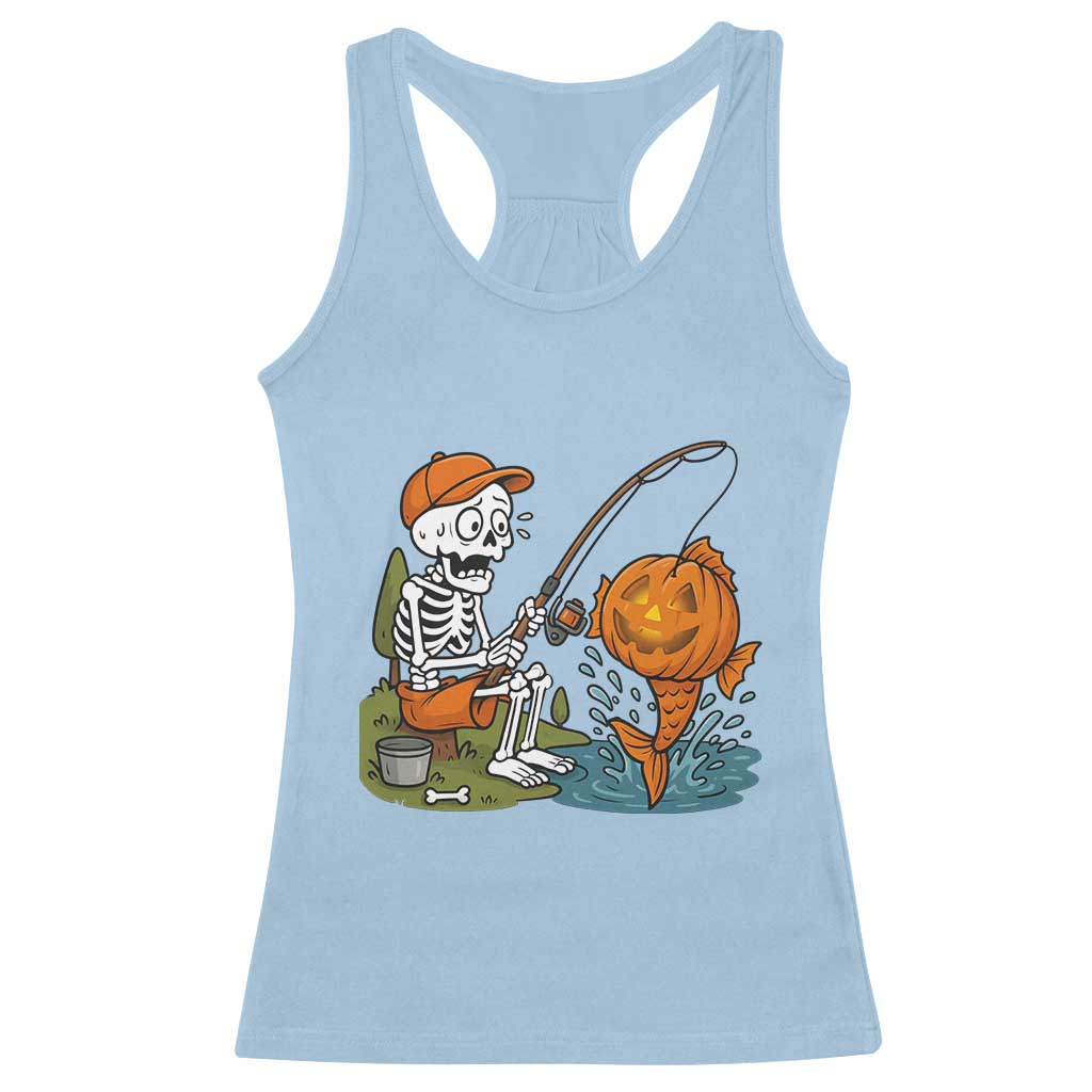 Halloween Fishing Lover Racerback Tank Top Skeleton Humor Gift - Wonder Print Shop