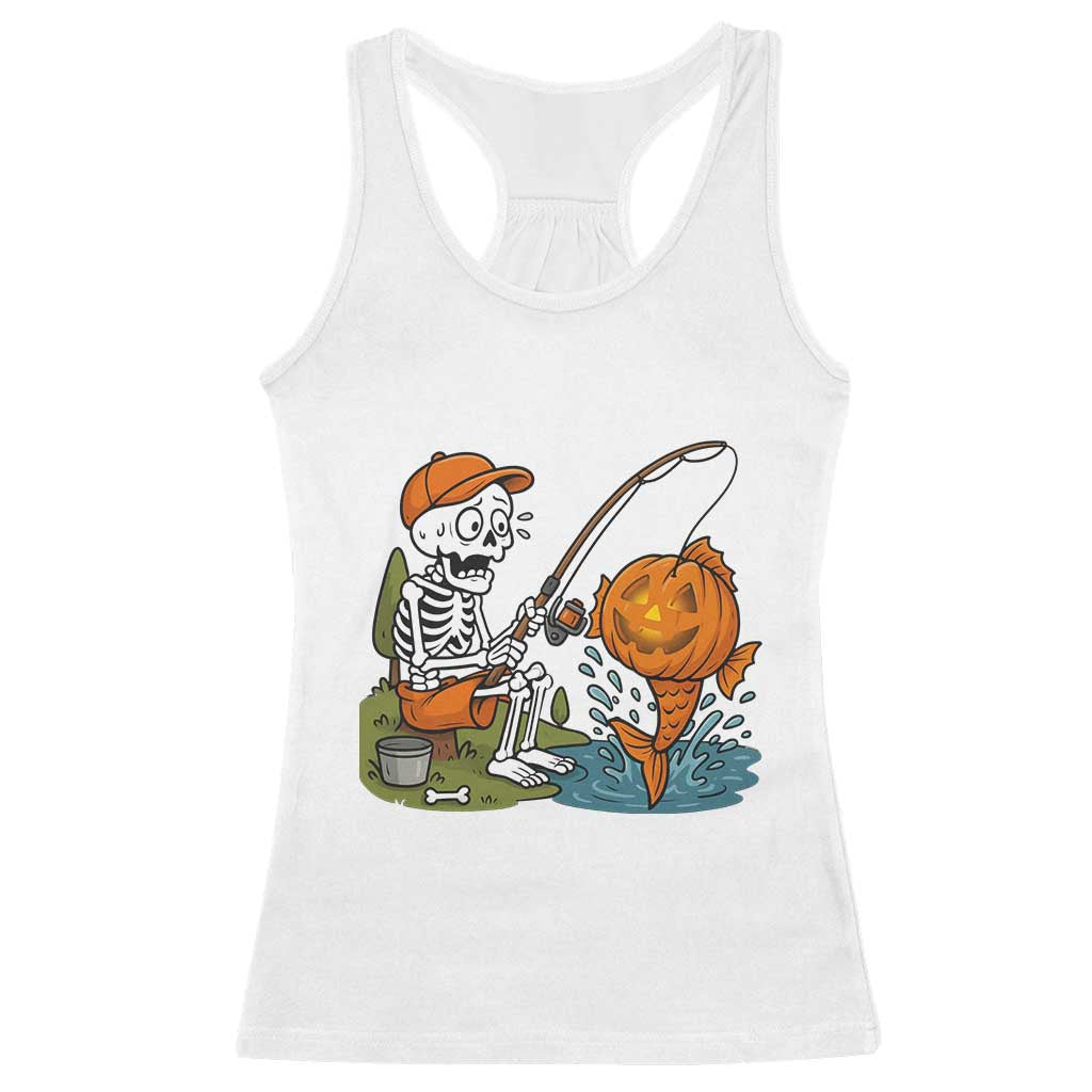 Halloween Fishing Lover Racerback Tank Top Skeleton Humor Gift - Wonder Print Shop