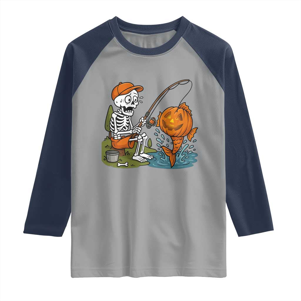 Halloween Fishing Lover Raglan Shirt Skeleton Humor Gift - Wonder Print Shop