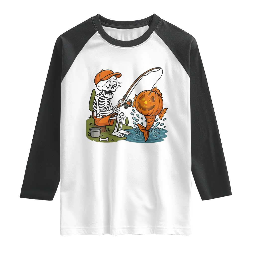 Halloween Fishing Lover Raglan Shirt Skeleton Humor Gift - Wonder Print Shop