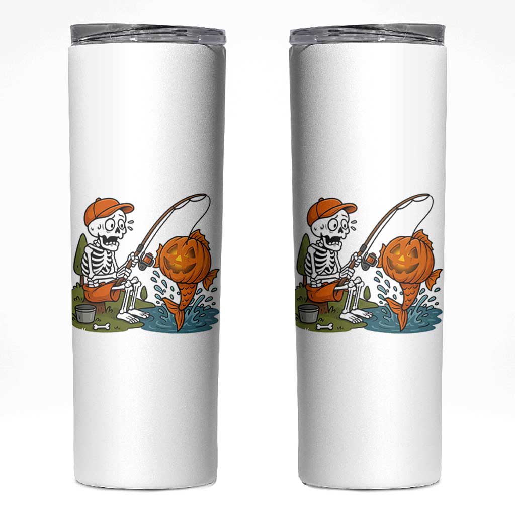 Halloween Fishing Lover Skinny Tumbler Skeleton Humor Gift
