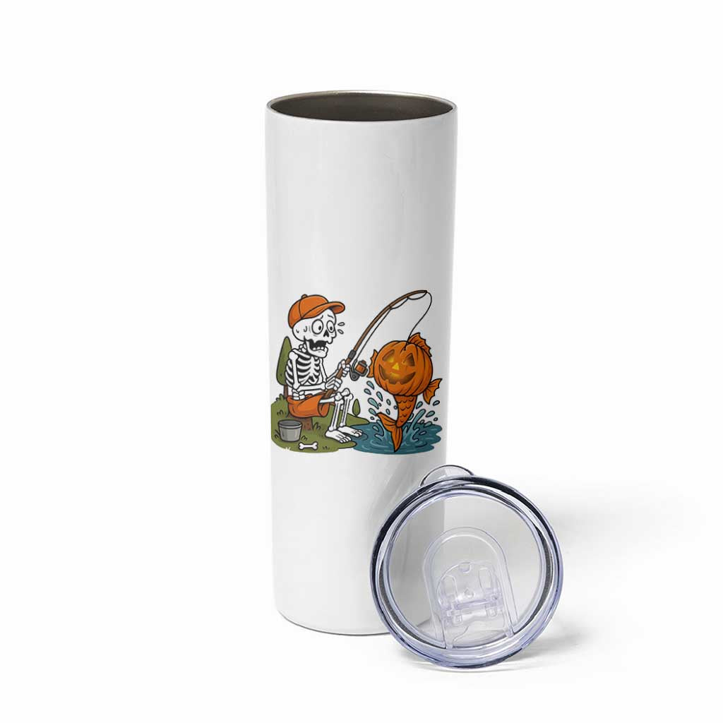 Halloween Fishing Lover Skinny Tumbler Skeleton Humor Gift
