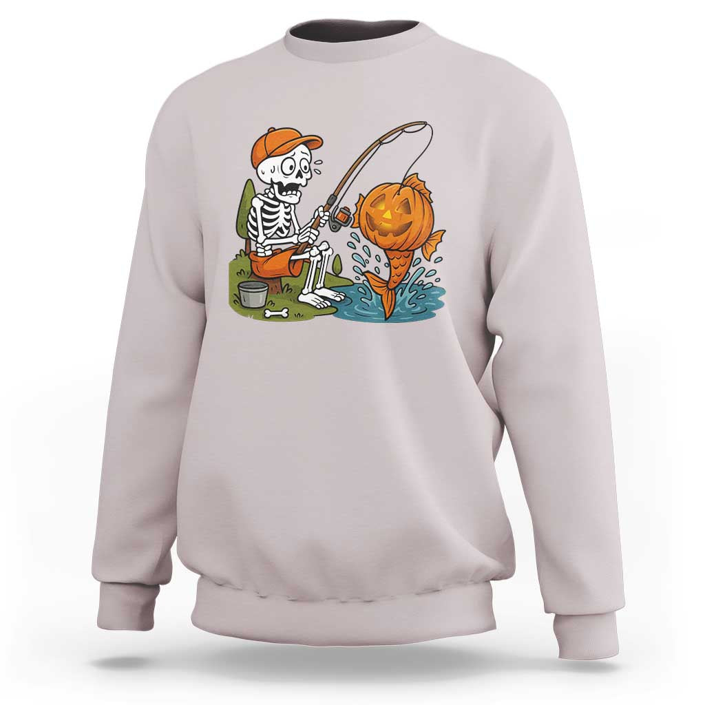 Halloween Fishing Lover Sweatshirt Skeleton Humor Gift - Wonder Print Shop